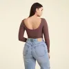 Slinky Rib Long Sleeve Open Back Shirt | Coffee sold by nuuds