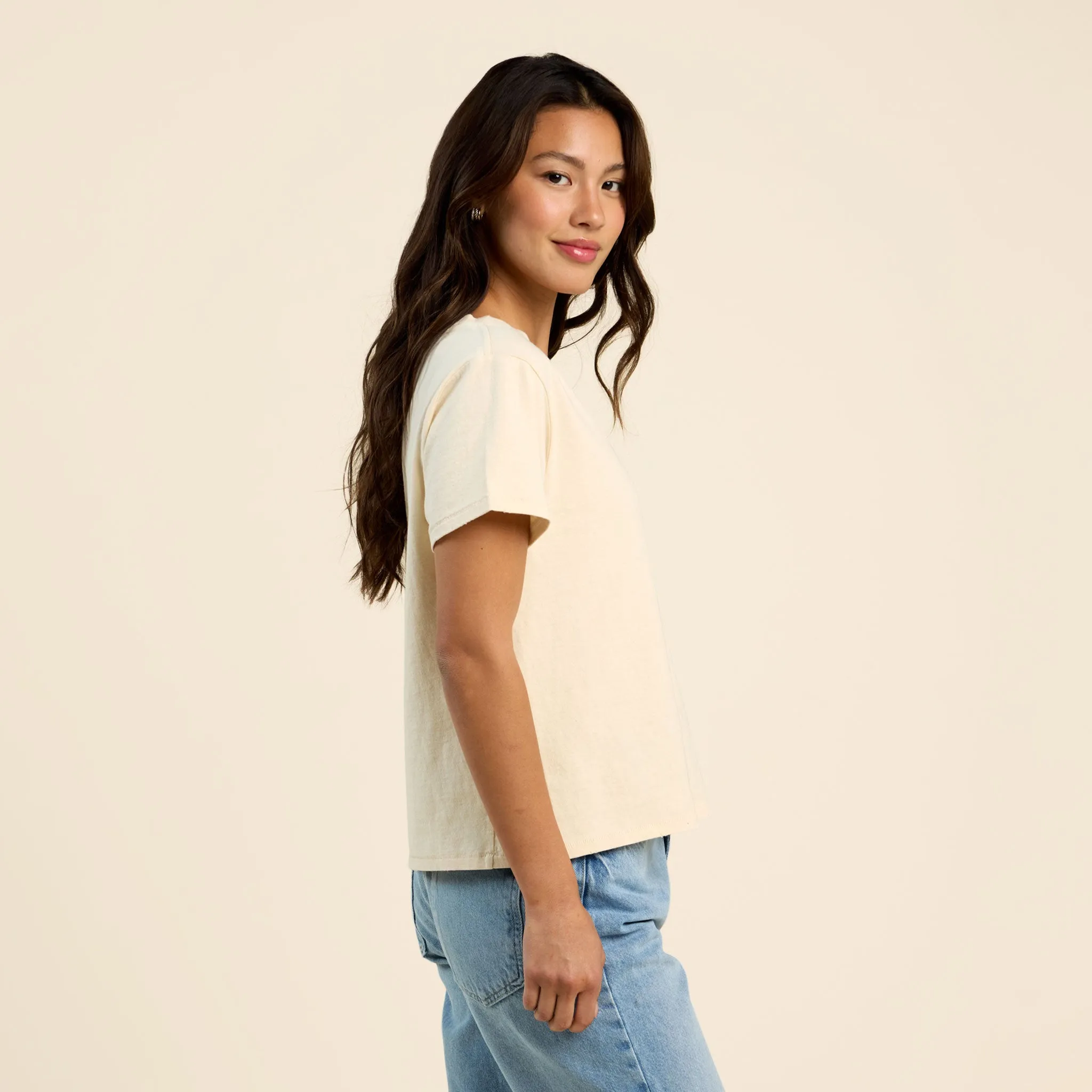 Vintage Cotton V-Neck Everyday T-Shirt | Bone sold by nuuds product image thumbnail 3