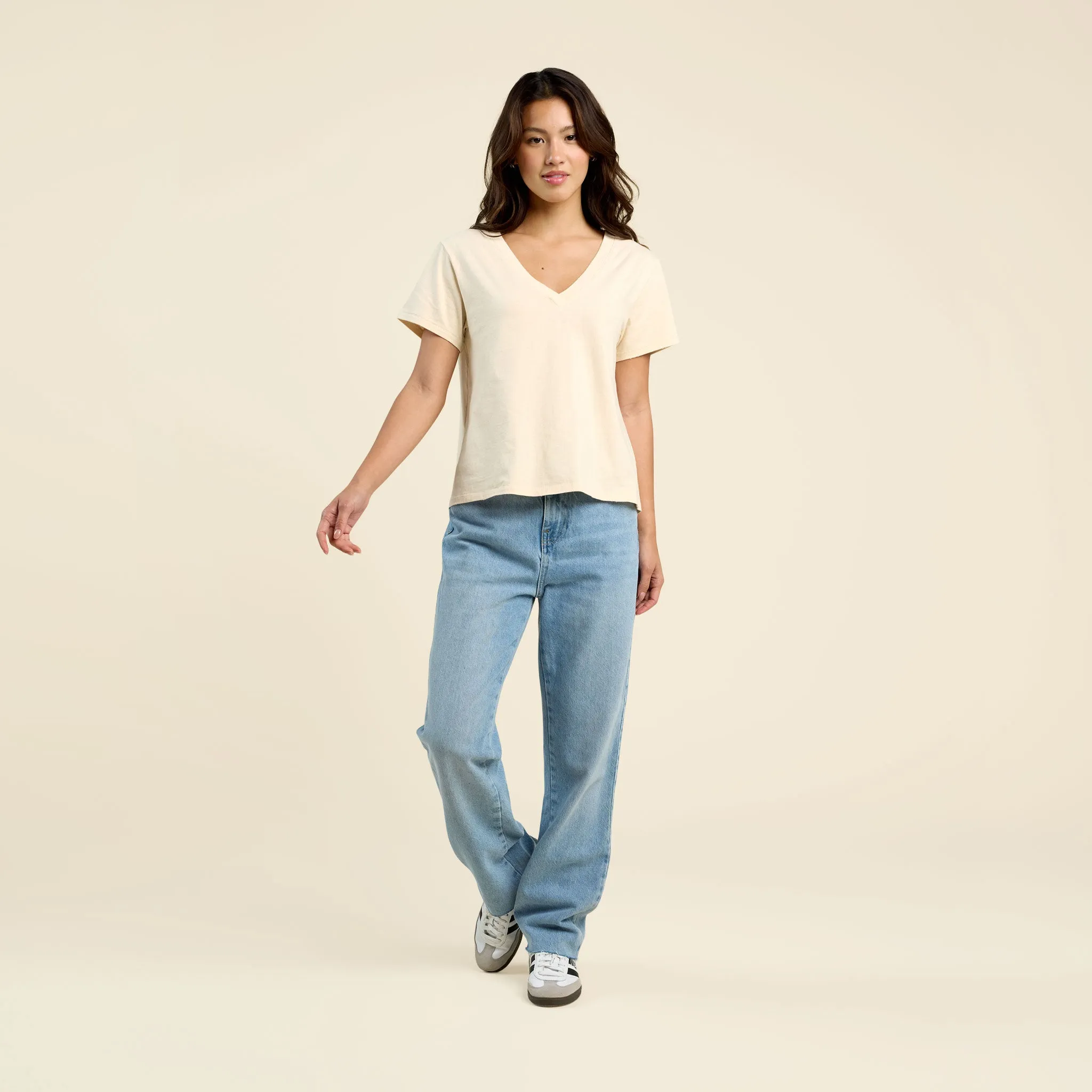 Vintage Cotton V-Neck Everyday T-Shirt | Bone sold by nuuds product image thumbnail 2