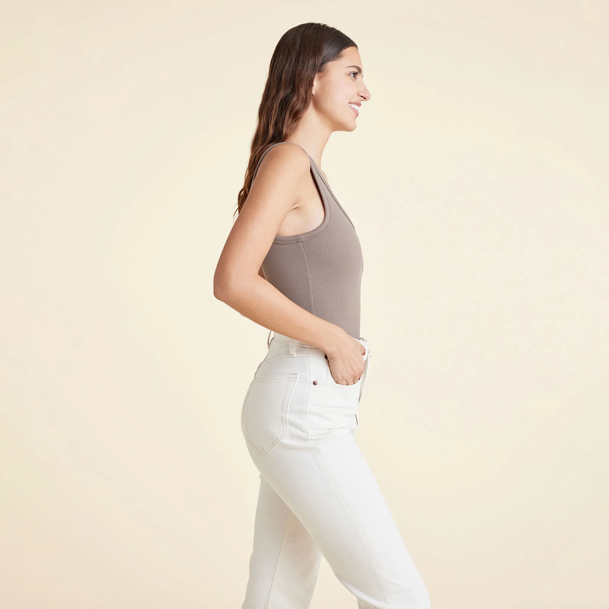 Ribbed Scoop Tank Bodysuit | Mocha sold by nuuds product image thumbnail 3