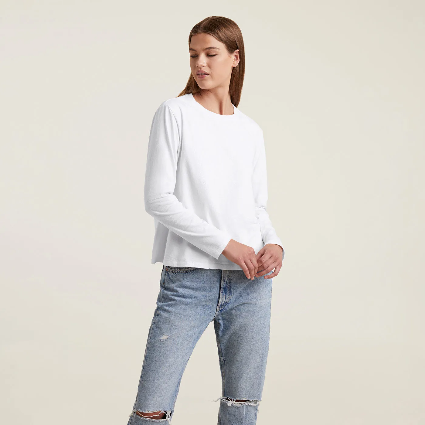 Vintage Cotton Long Sleeve Everyday T-Shirt | White sold by nuuds