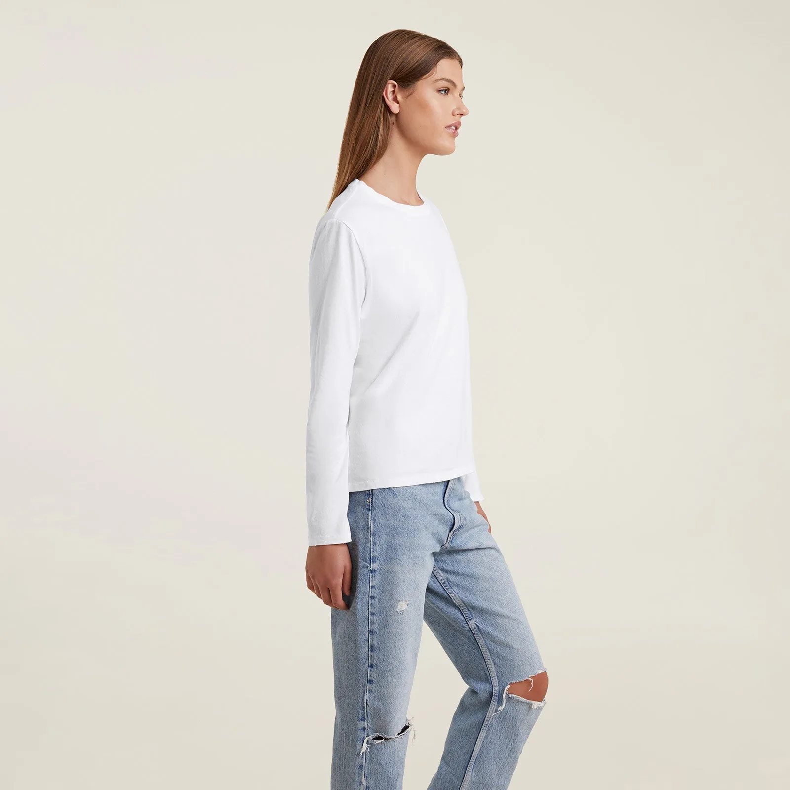 Vintage Cotton Long Sleeve Everyday T-Shirt | White sold by nuuds product image thumbnail 3