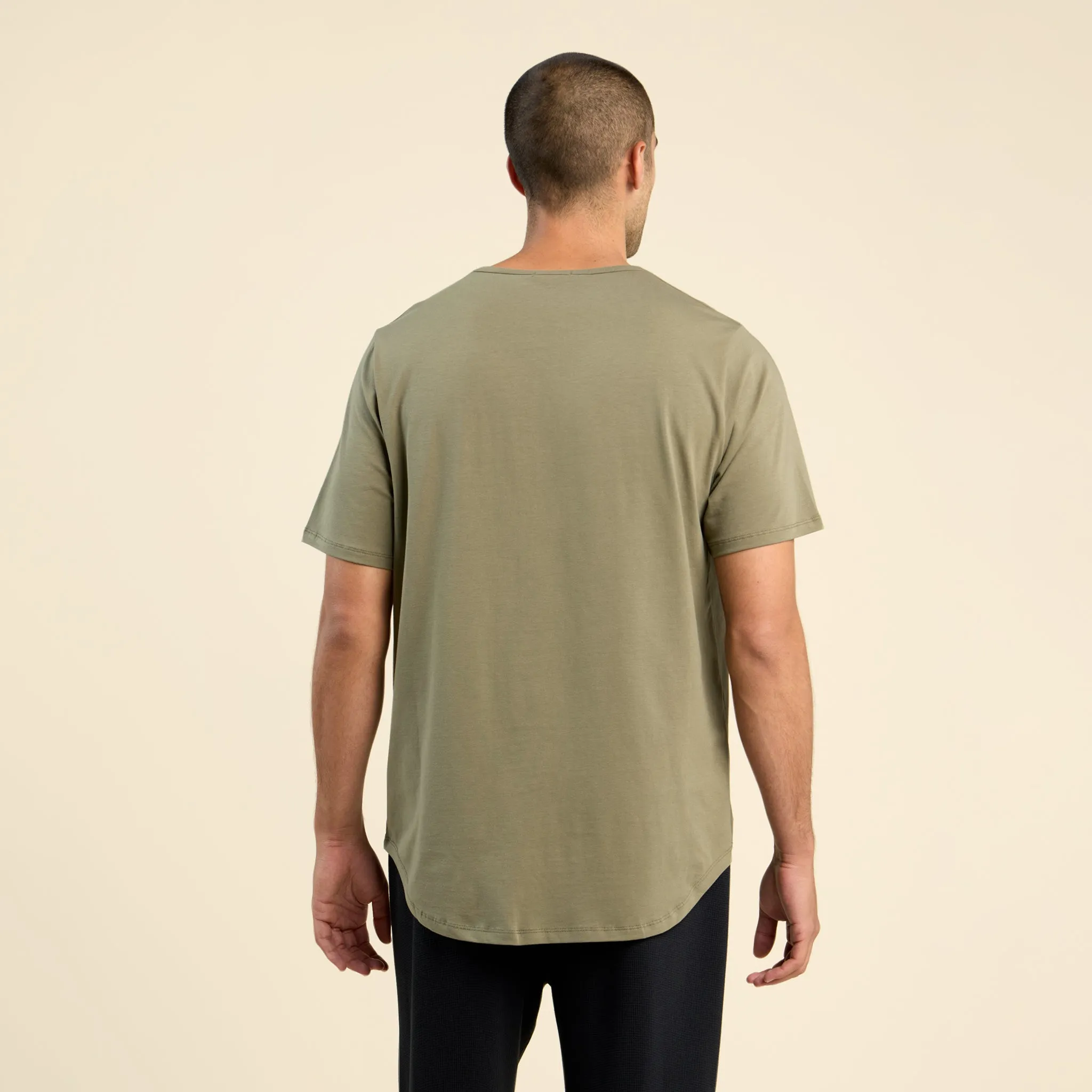 Short Sleeve Curved Hem T-Shirt | Olive sold by nuuds product image thumbnail 4