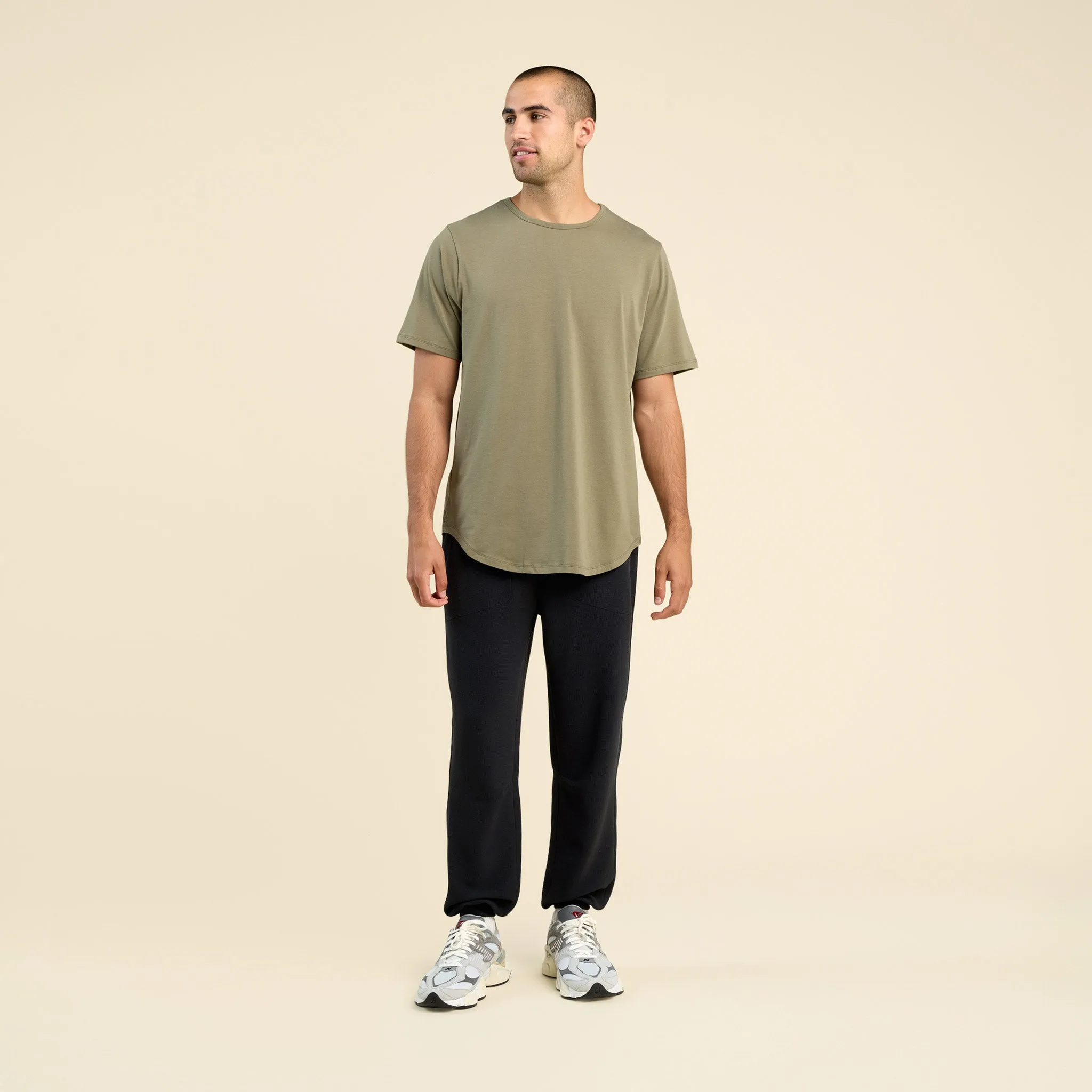 Short Sleeve Curved Hem T-Shirt | Olive sold by nuuds product image thumbnail 2