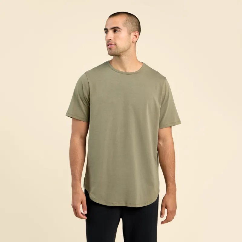 Short Sleeve Curved Hem T-Shirt | Olive sold by nuuds