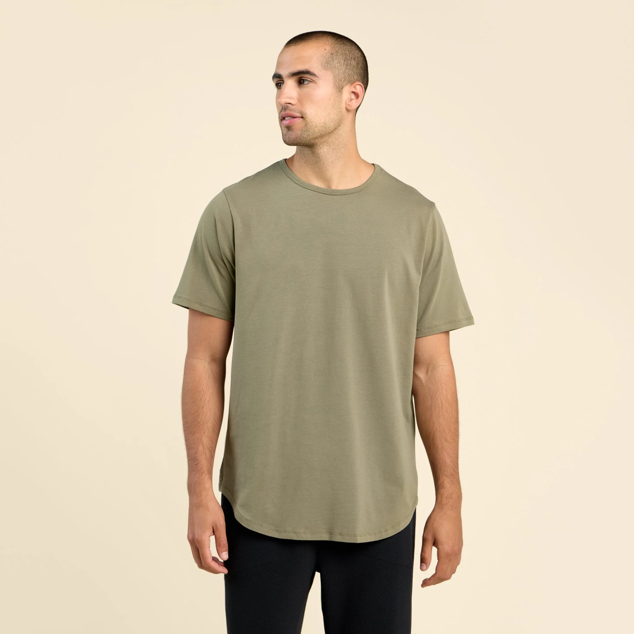 Short Sleeve Curved Hem T-Shirt | Olive sold by nuuds