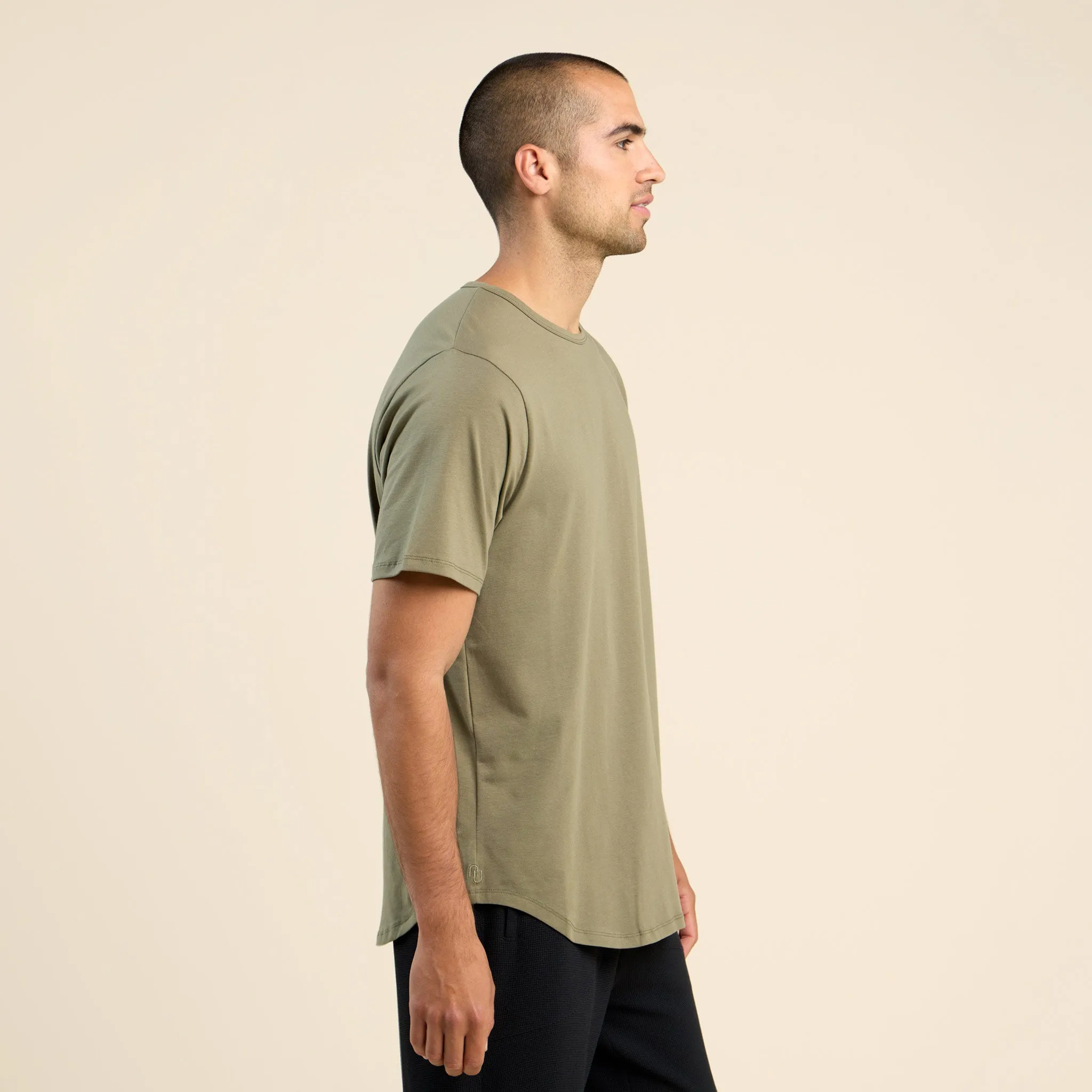 Short Sleeve Curved Hem T-Shirt | Olive sold by nuuds product image thumbnail 3