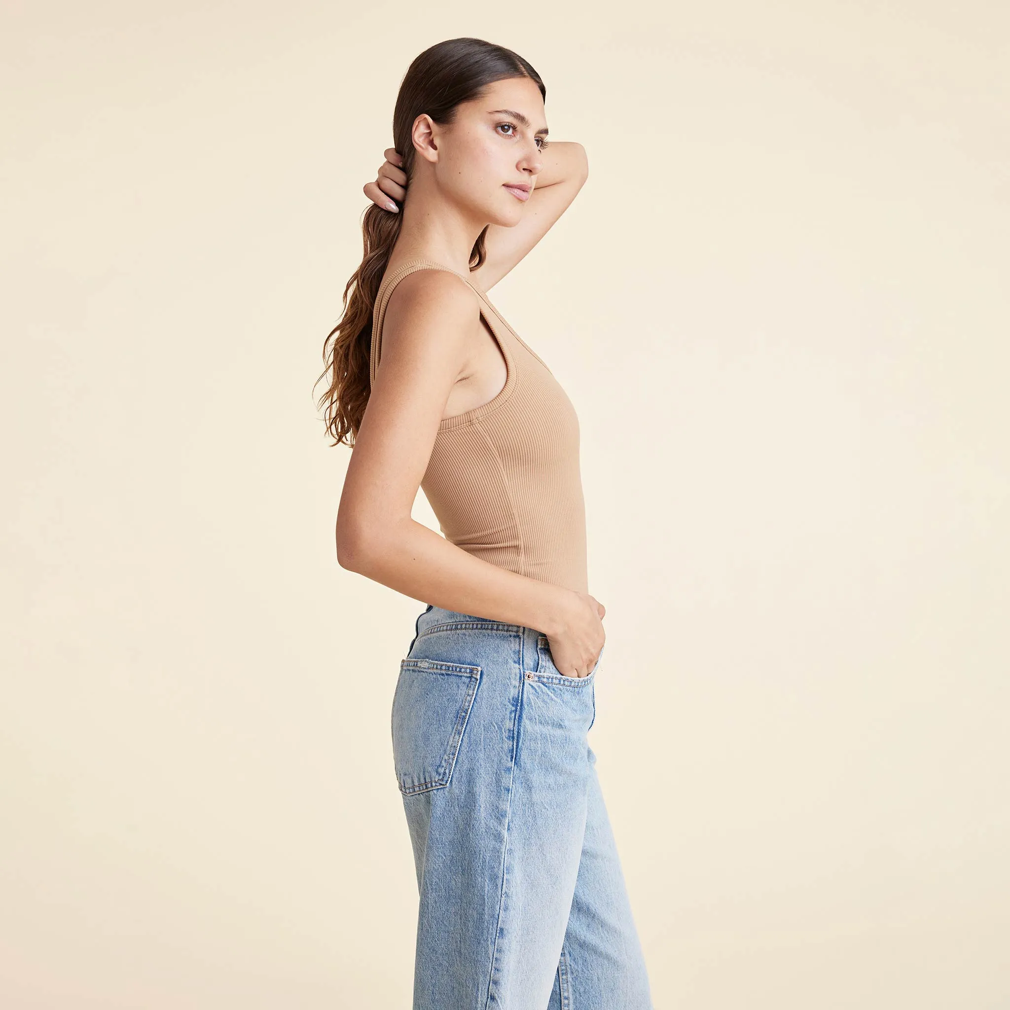 Ribbed Scoop Tank Bodysuit | Cinnamon sold by nuuds product image thumbnail 3