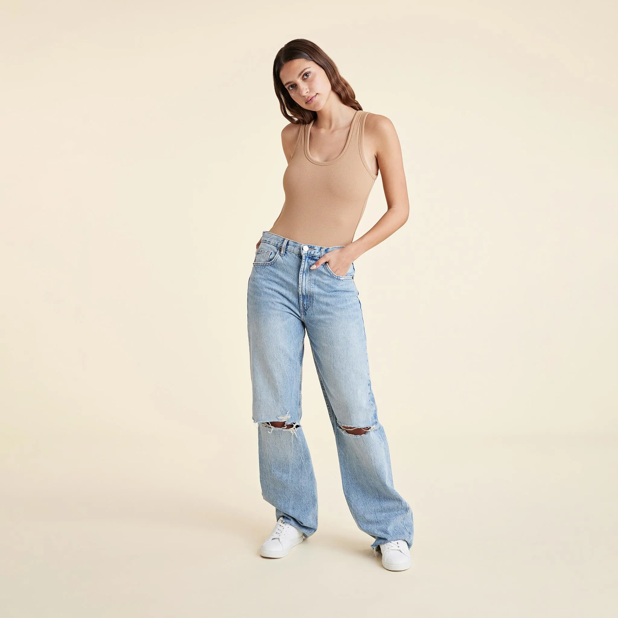 Ribbed Scoop Tank Bodysuit | Cinnamon sold by nuuds product image thumbnail 2