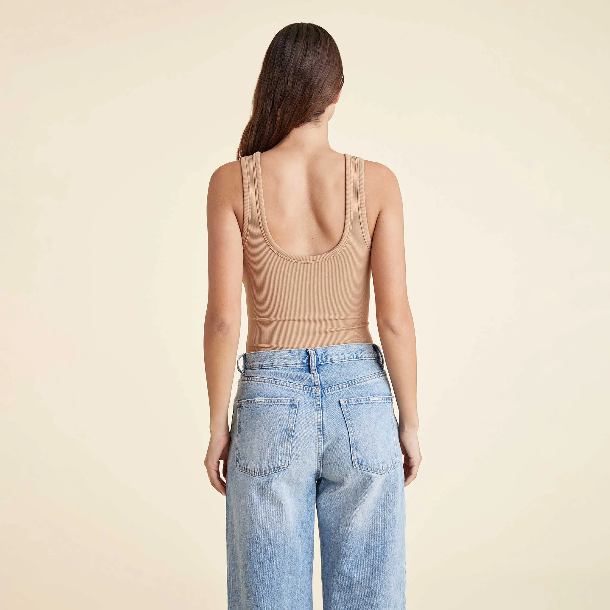 Ribbed Scoop Tank Bodysuit | Cinnamon sold by nuuds product image thumbnail 4