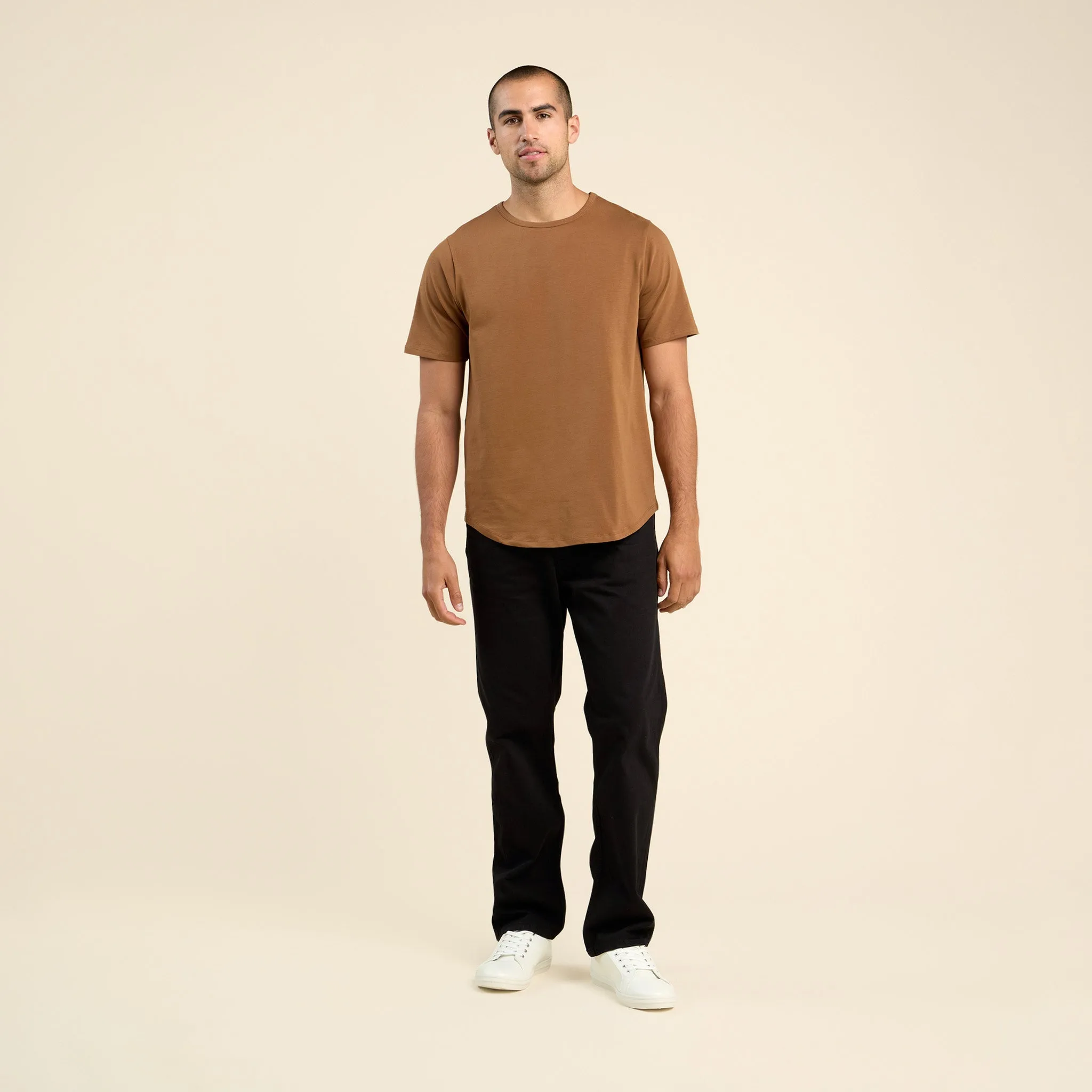 Short Sleeve Curved Hem T-Shirt | Chocolate sold by nuuds product image thumbnail 2