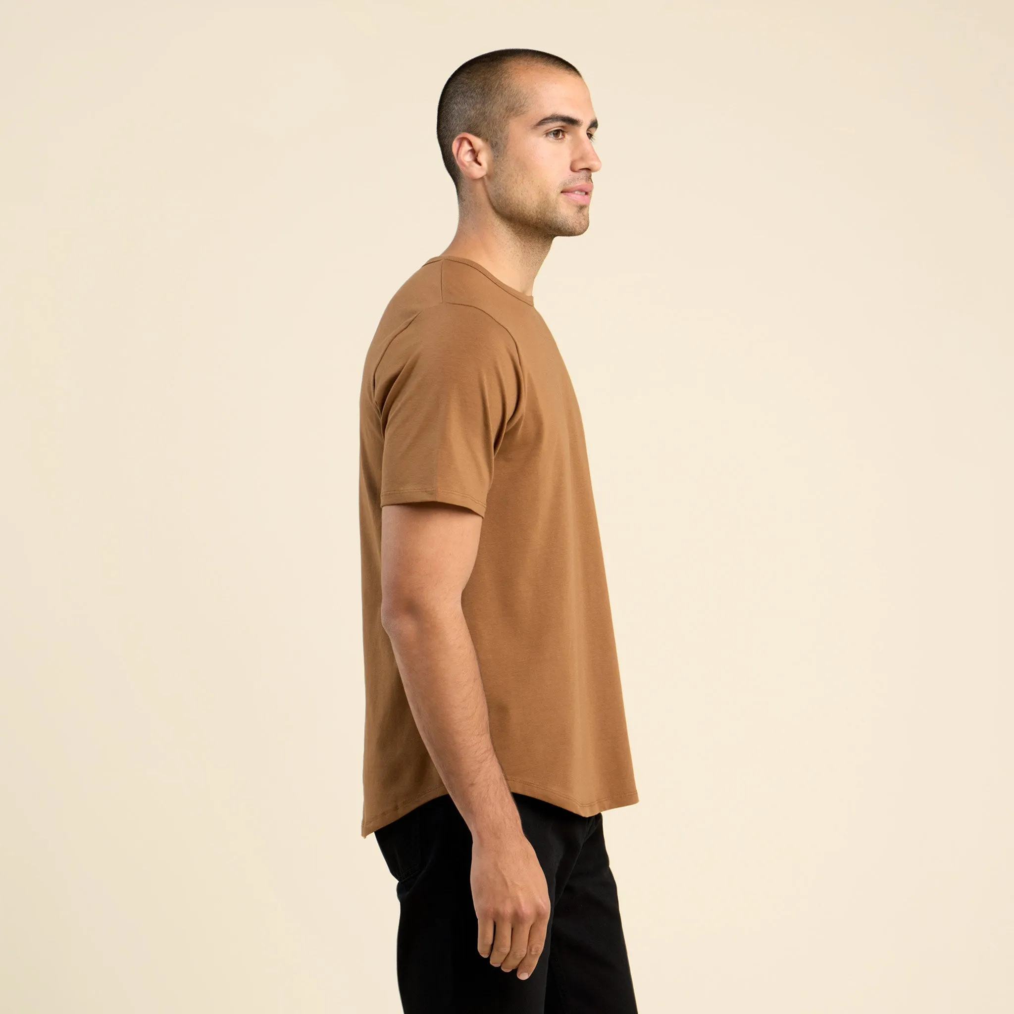 Short Sleeve Curved Hem T-Shirt | Chocolate sold by nuuds product image thumbnail 3