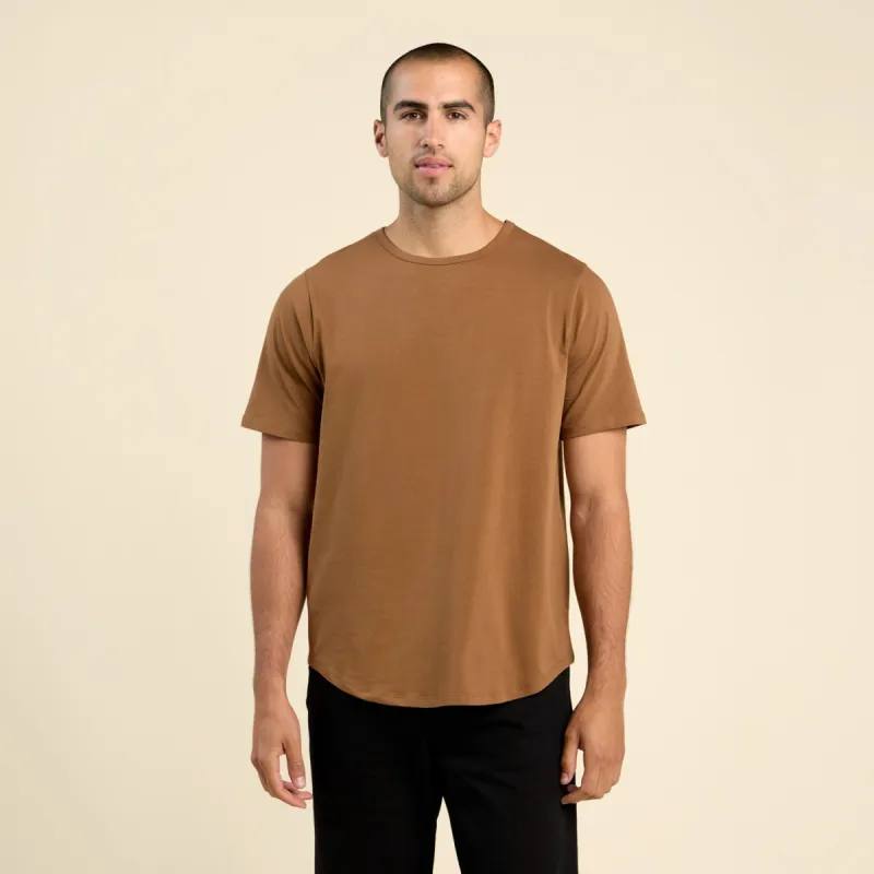 Short Sleeve Curved Hem T-Shirt | Chocolate sold by nuuds
