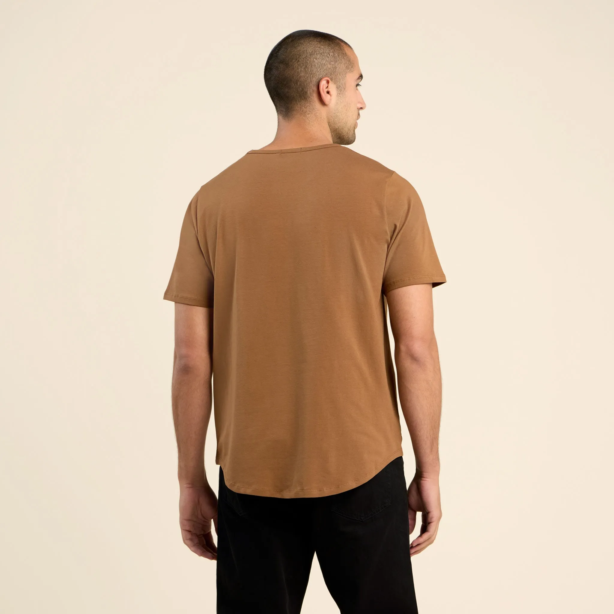 Short Sleeve Curved Hem T-Shirt | Chocolate sold by nuuds product image thumbnail 4