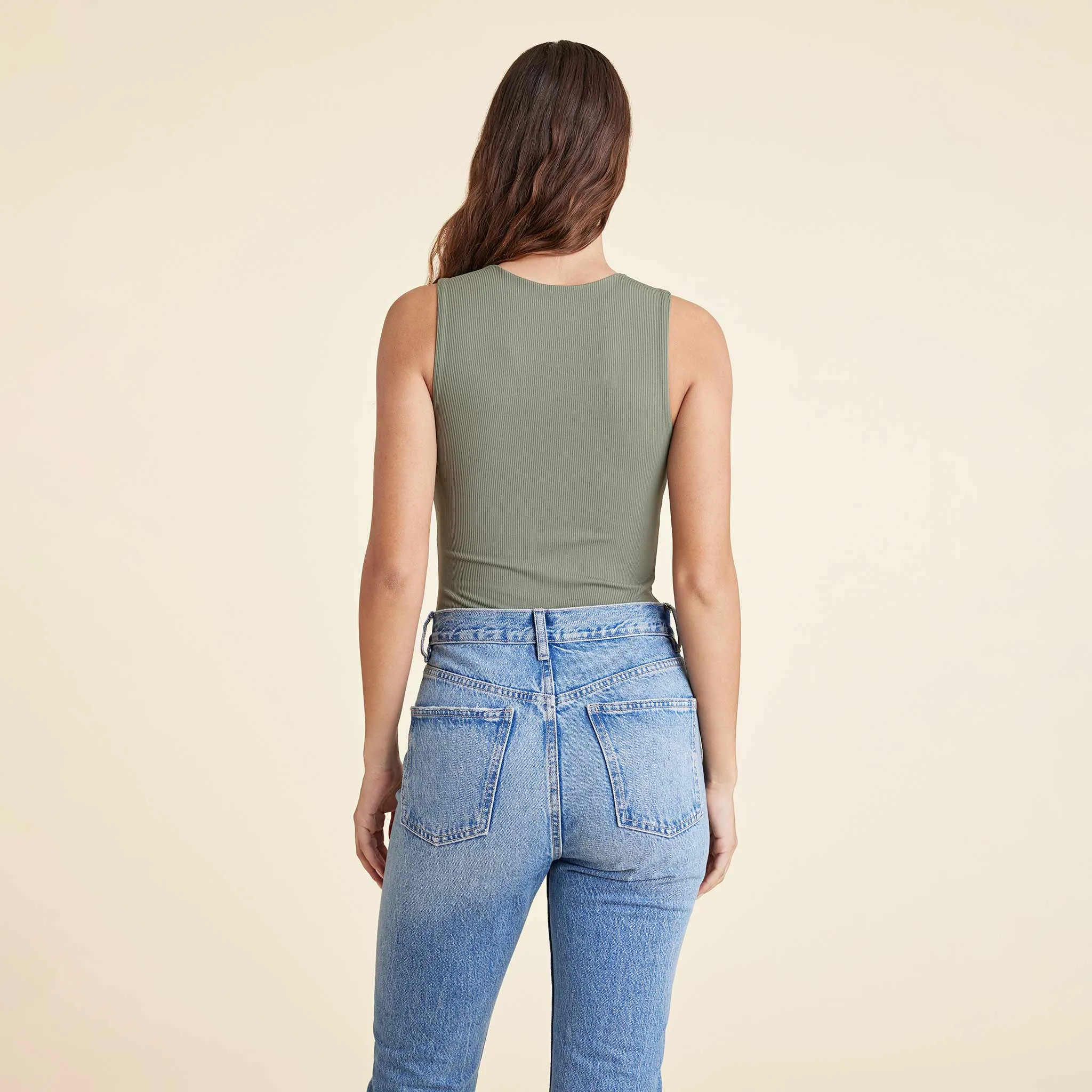 Ribbed Crewneck Tank Bodysuit | Olive sold by nuuds product image thumbnail 4
