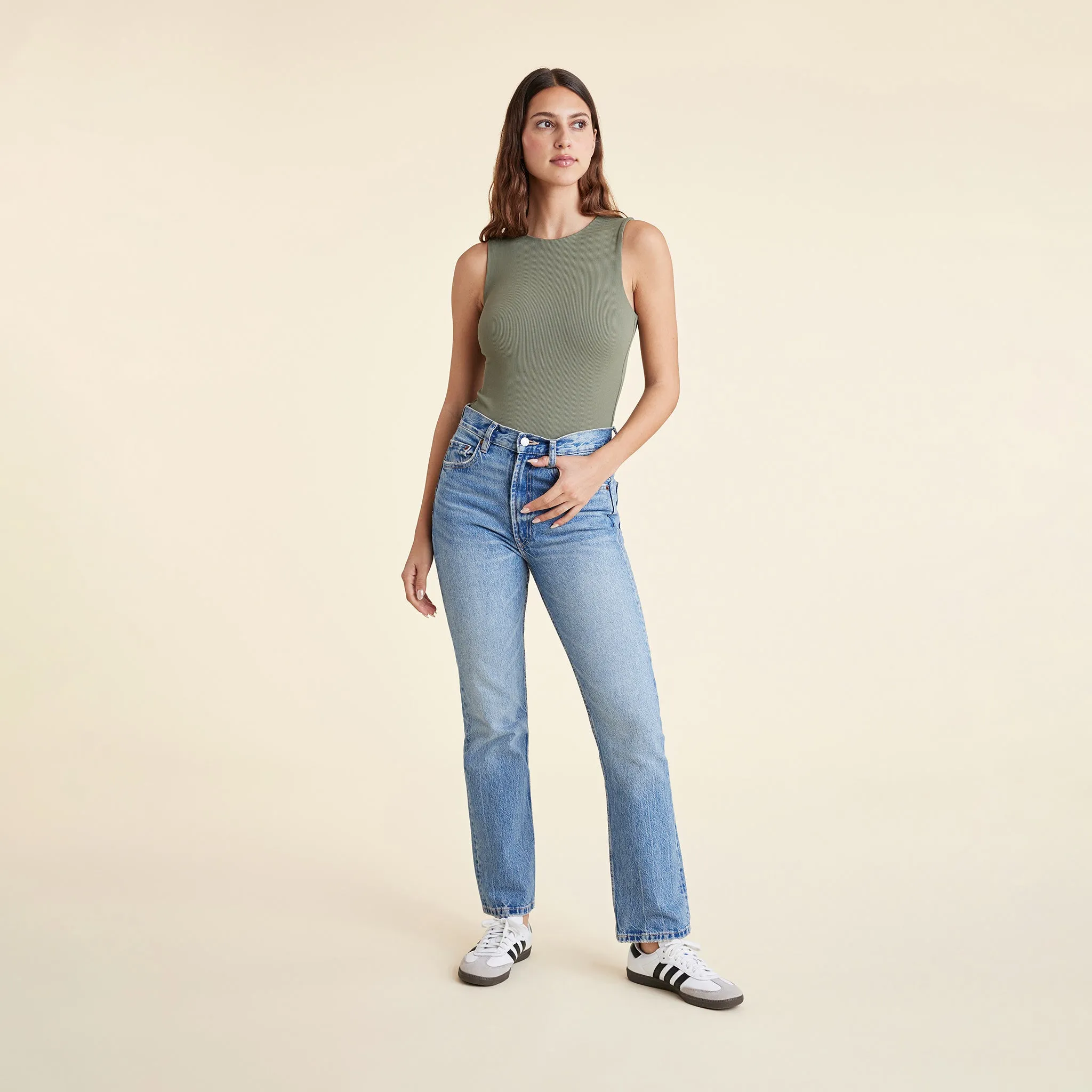 Ribbed Crewneck Tank Bodysuit | Olive sold by nuuds product image thumbnail 2