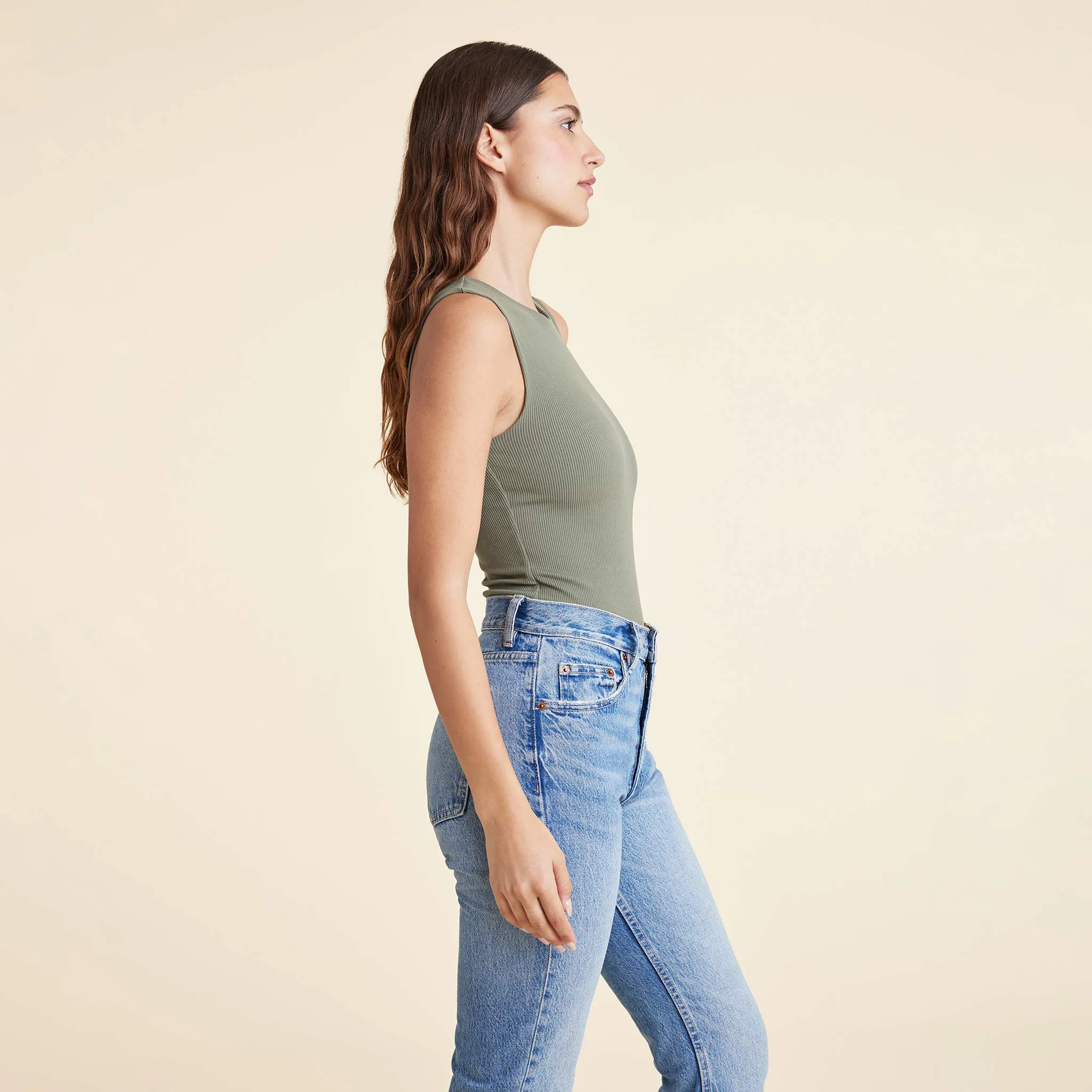 Ribbed Crewneck Tank Bodysuit | Olive sold by nuuds product image thumbnail 3