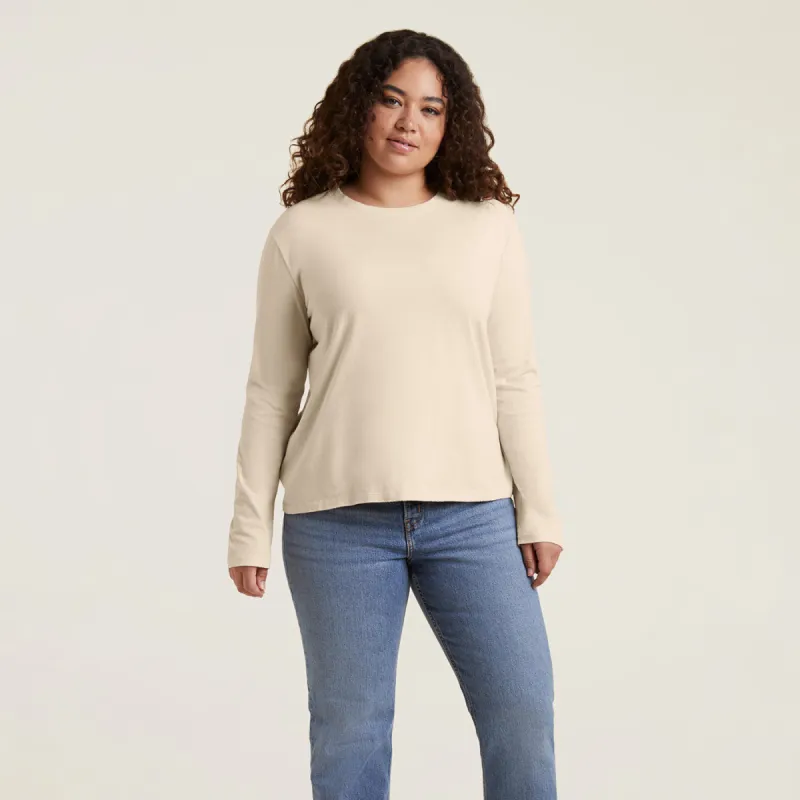 Vintage Cotton Long Sleeve Everyday T-Shirt | Bone sold by nuuds