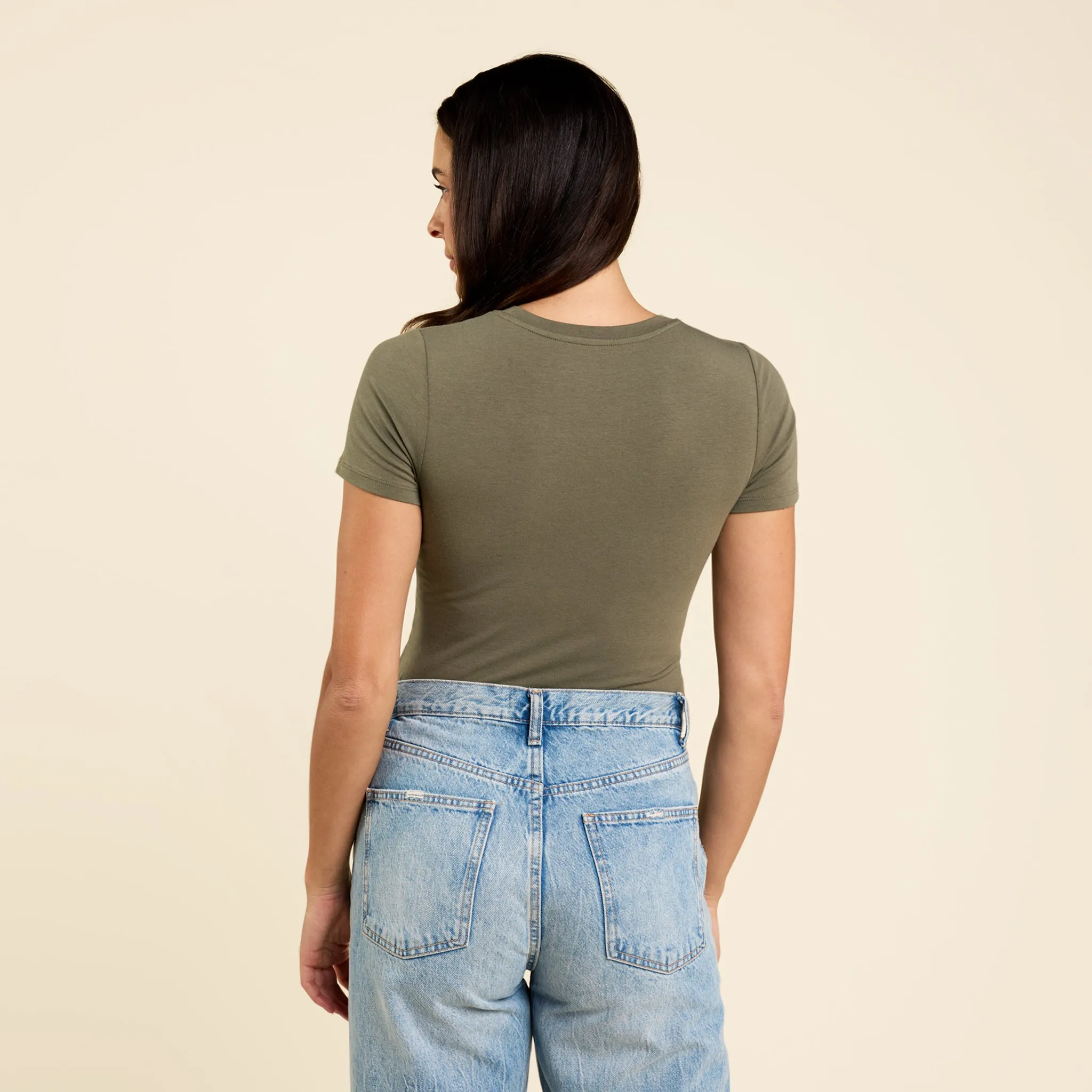 Short Sleeve Crewneck Bodysuit | Olive sold by nuuds product image thumbnail 4