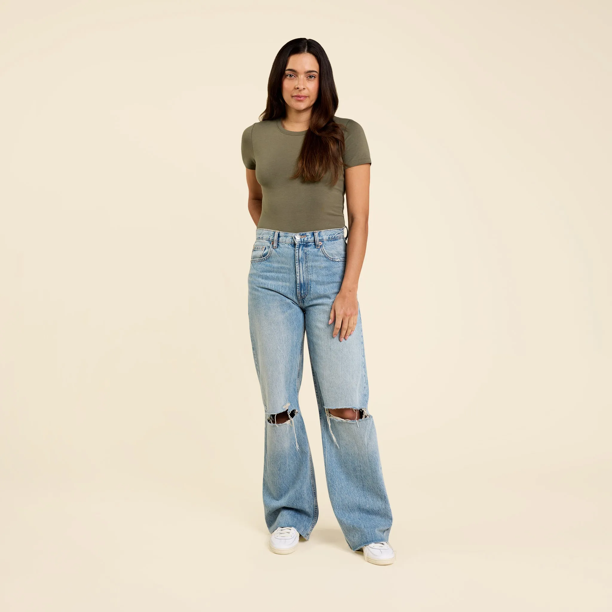 Short Sleeve Crewneck Bodysuit | Olive sold by nuuds product image thumbnail 2