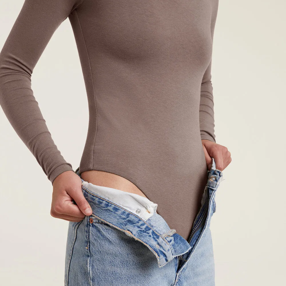 Cotton Stretch Long Sleeve Crewneck Bodysuit | Mocha sold by nuuds product image thumbnail 5
