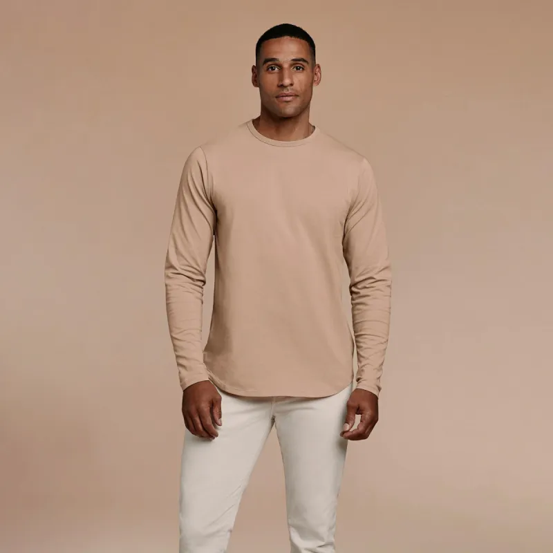 Long Sleeve Curved Hem T-Shirt | Sand sold by nuuds