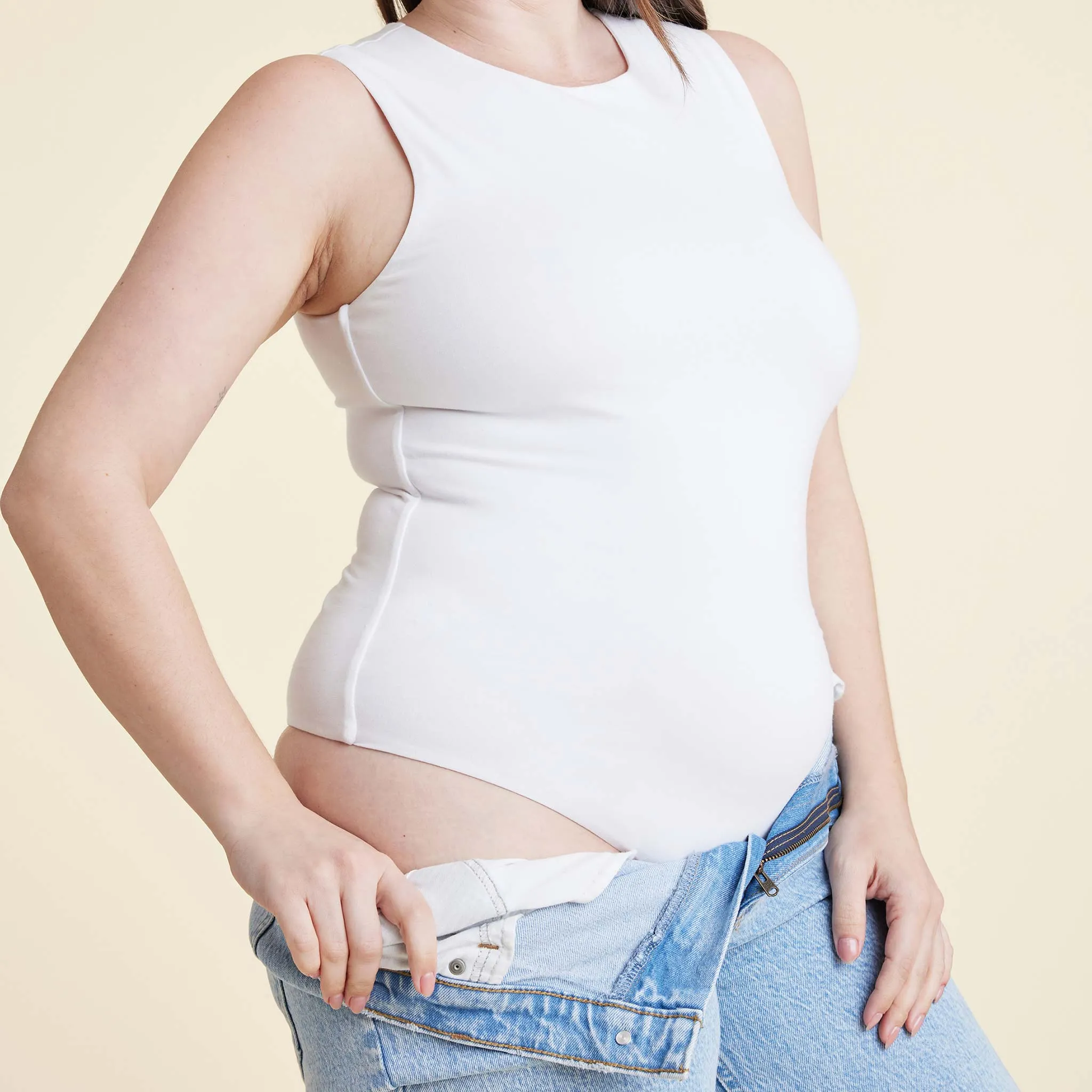 Cotton Stretch Classic Crewneck Tank Bodysuit | White sold by nuuds product image thumbnail 5