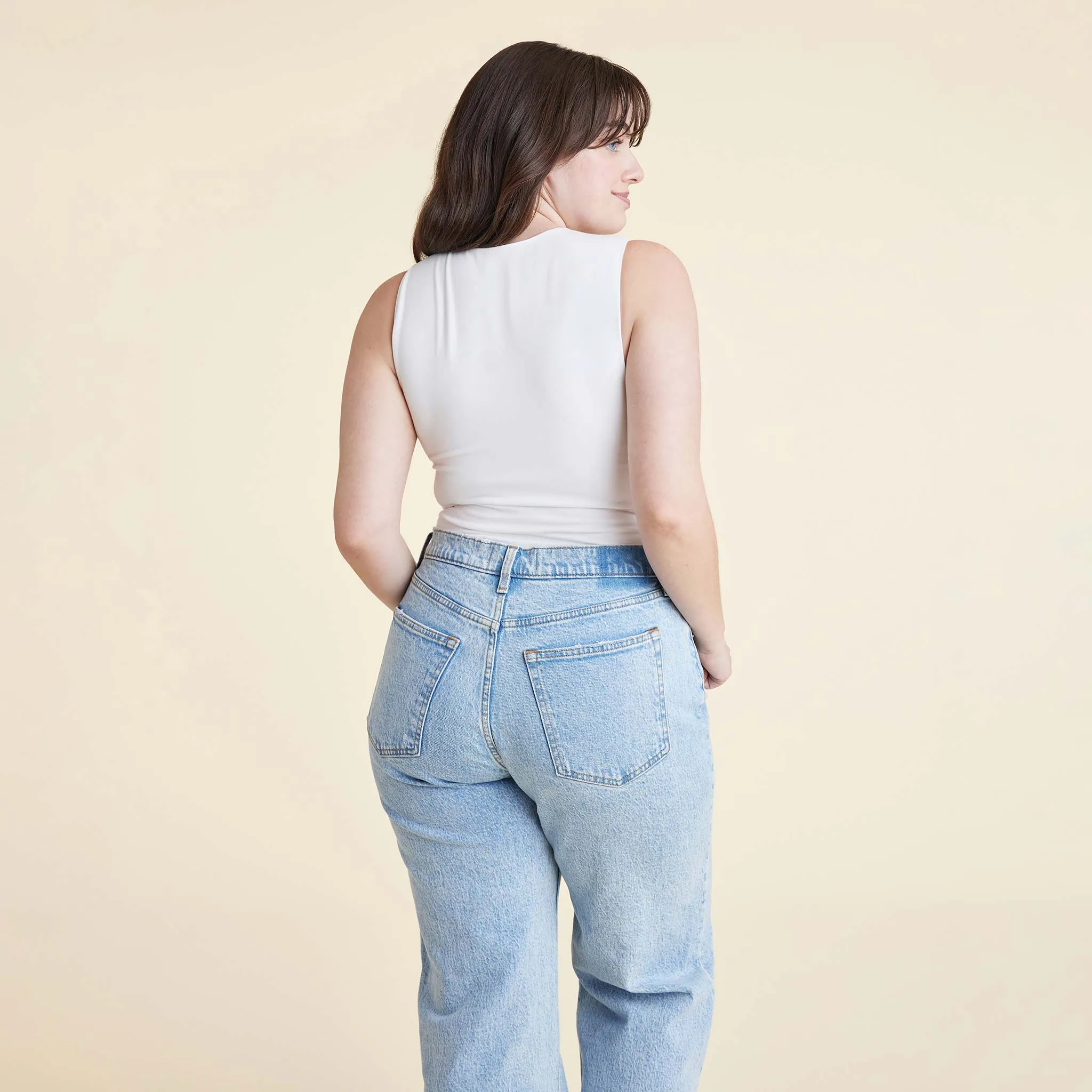 Cotton Stretch Classic Crewneck Tank Bodysuit | White sold by nuuds product image thumbnail 4