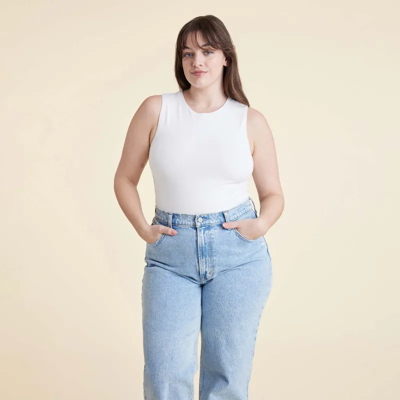 Cotton Stretch Classic Crewneck Tank Bodysuit | White sold by nuuds