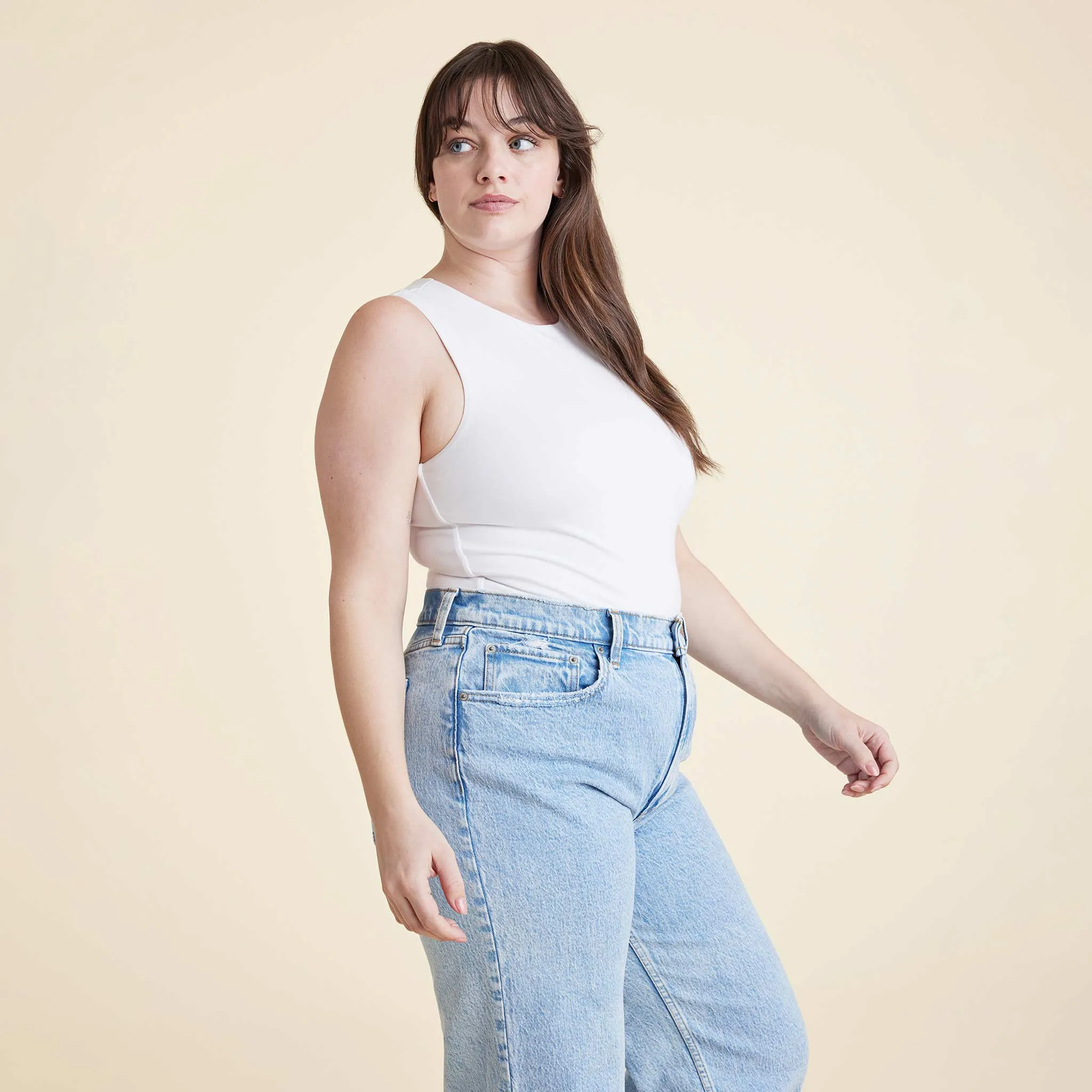 Cotton Stretch Classic Crewneck Tank Bodysuit | White sold by nuuds product image thumbnail 3