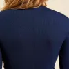 Slinky Rib Long Sleeve Shirt | Navy sold by nuuds