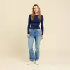 Slinky Rib Long Sleeve Shirt | Navy sold by nuuds