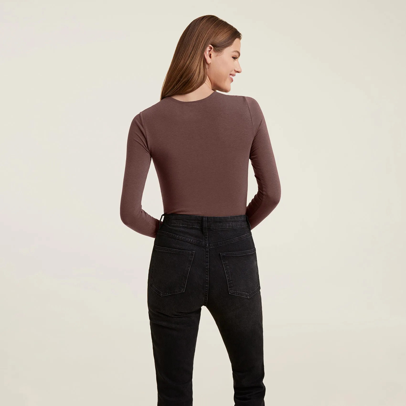Cotton Stretch Long Sleeve Crewneck Bodysuit | Coffee sold by nuuds product image thumbnail 4