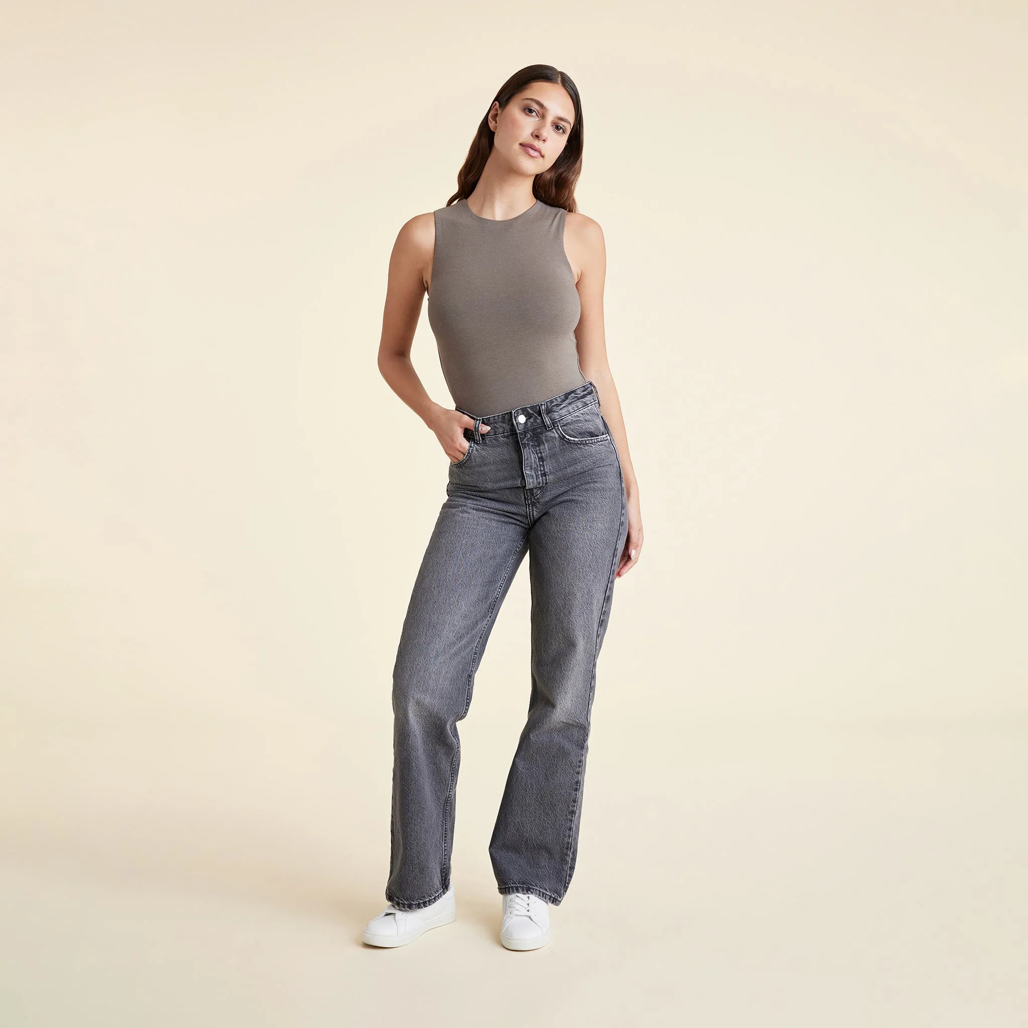 Cotton Stretch Classic Crewneck Tank Bodysuit | Mocha sold by nuuds product image thumbnail 2