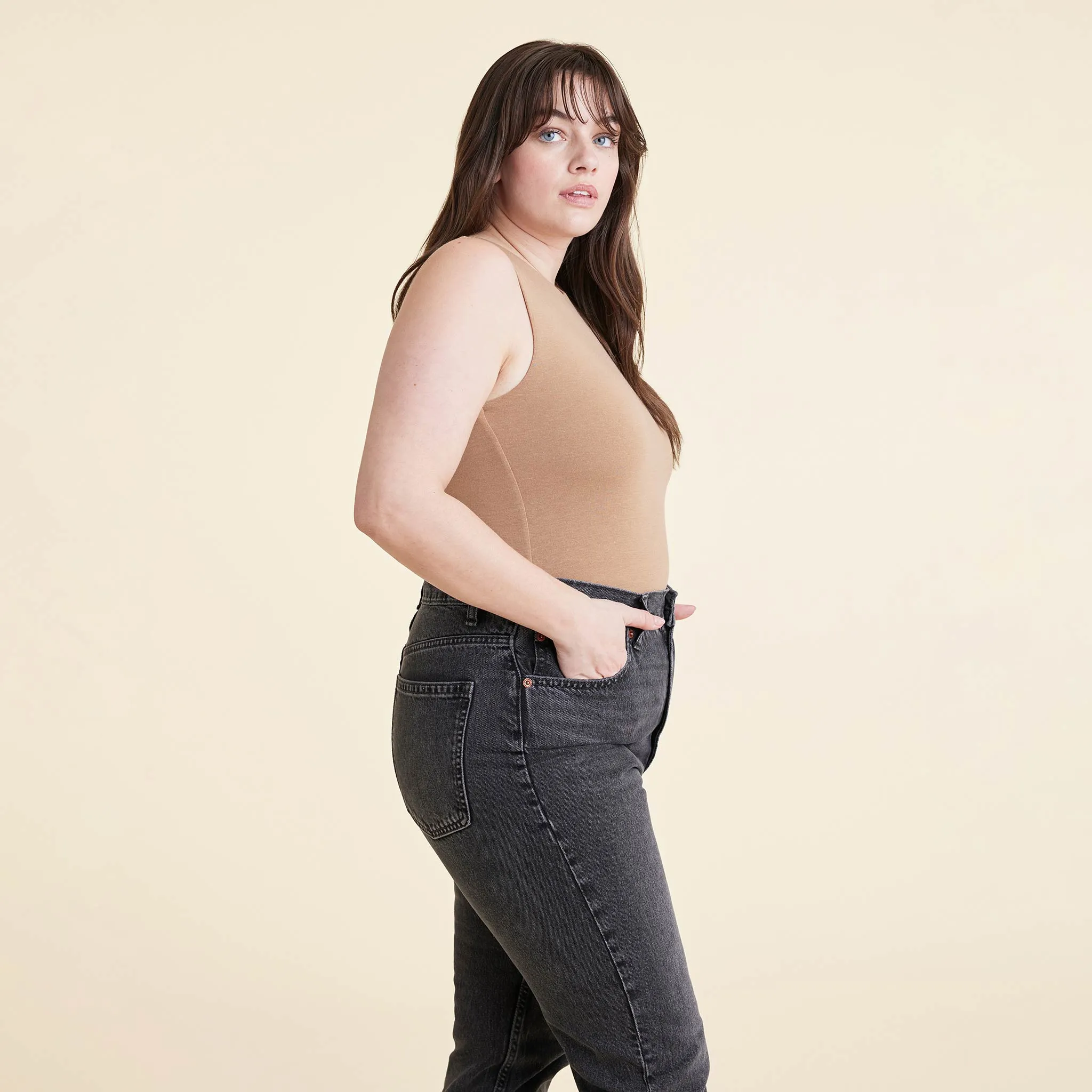 Cotton Stretch Classic Crewneck Tank Bodysuit | Cinnamon sold by nuuds product image thumbnail 3