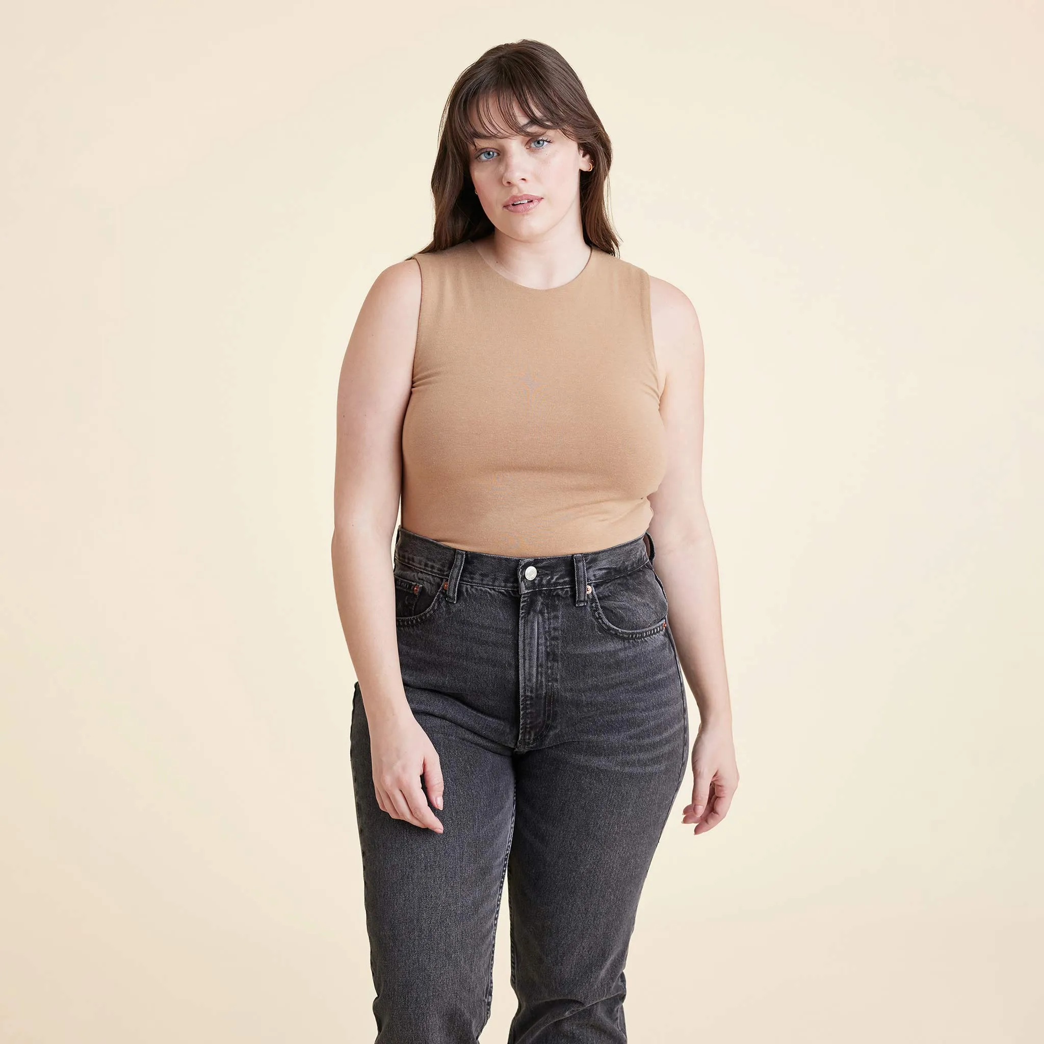 Cotton Stretch Classic Crewneck Tank Bodysuit | Cinnamon sold by nuuds