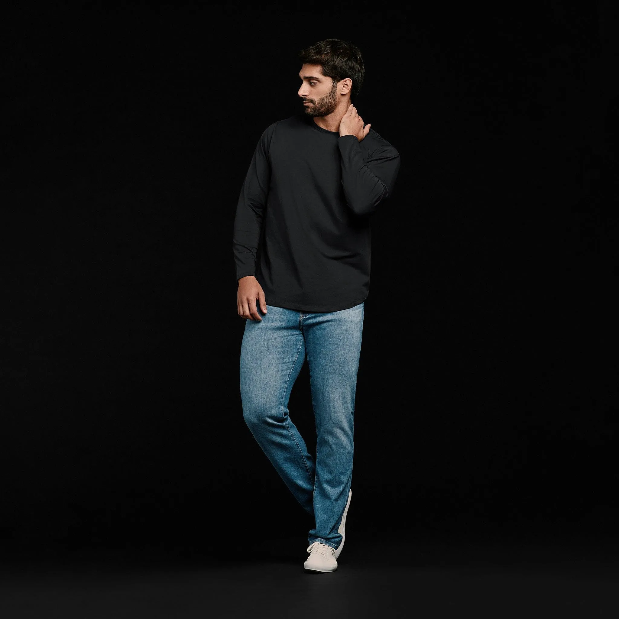 Long Sleeve Curved Hem T-Shirt | Black sold by nuuds product image thumbnail 2