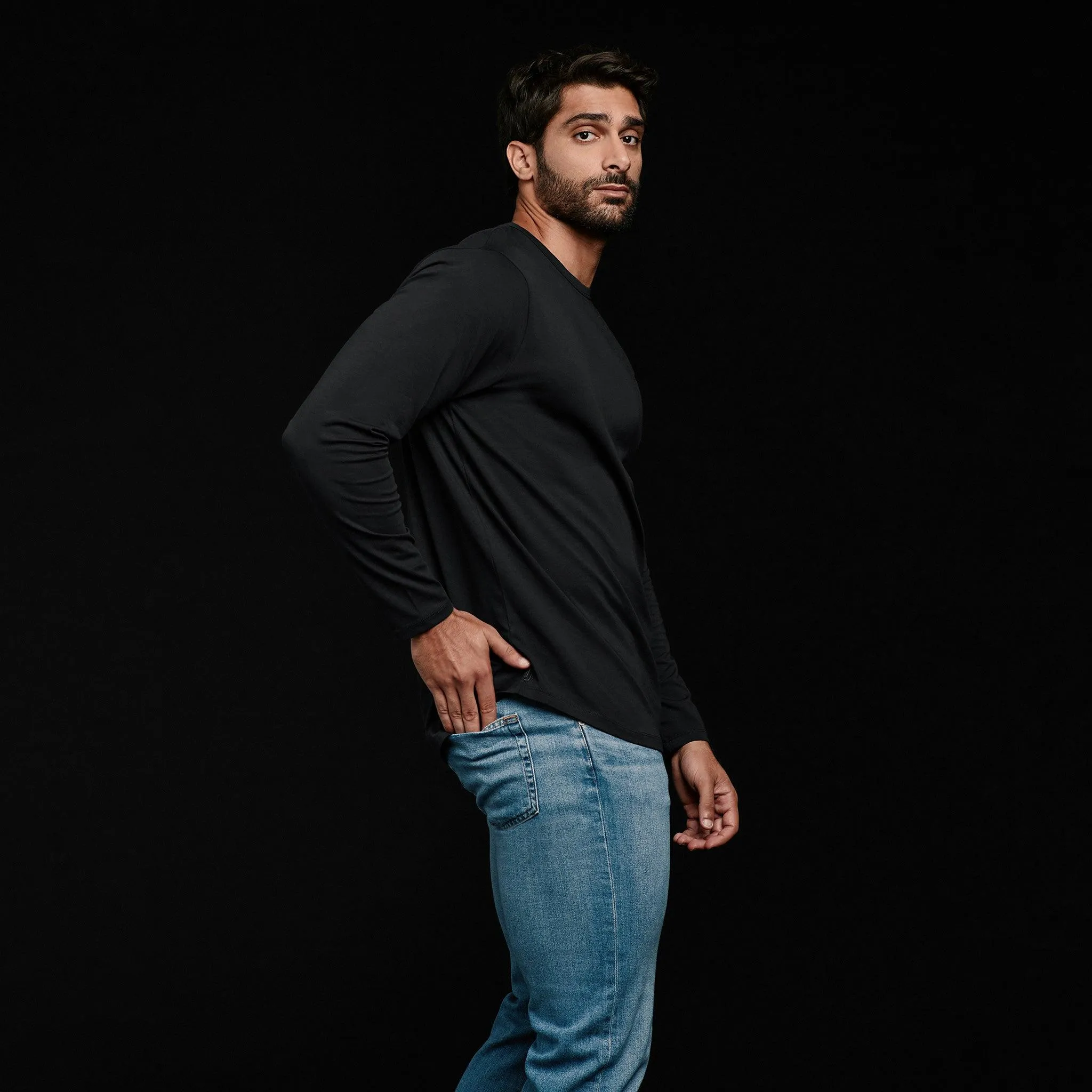 Long Sleeve Curved Hem T-Shirt | Black sold by nuuds product image thumbnail 4