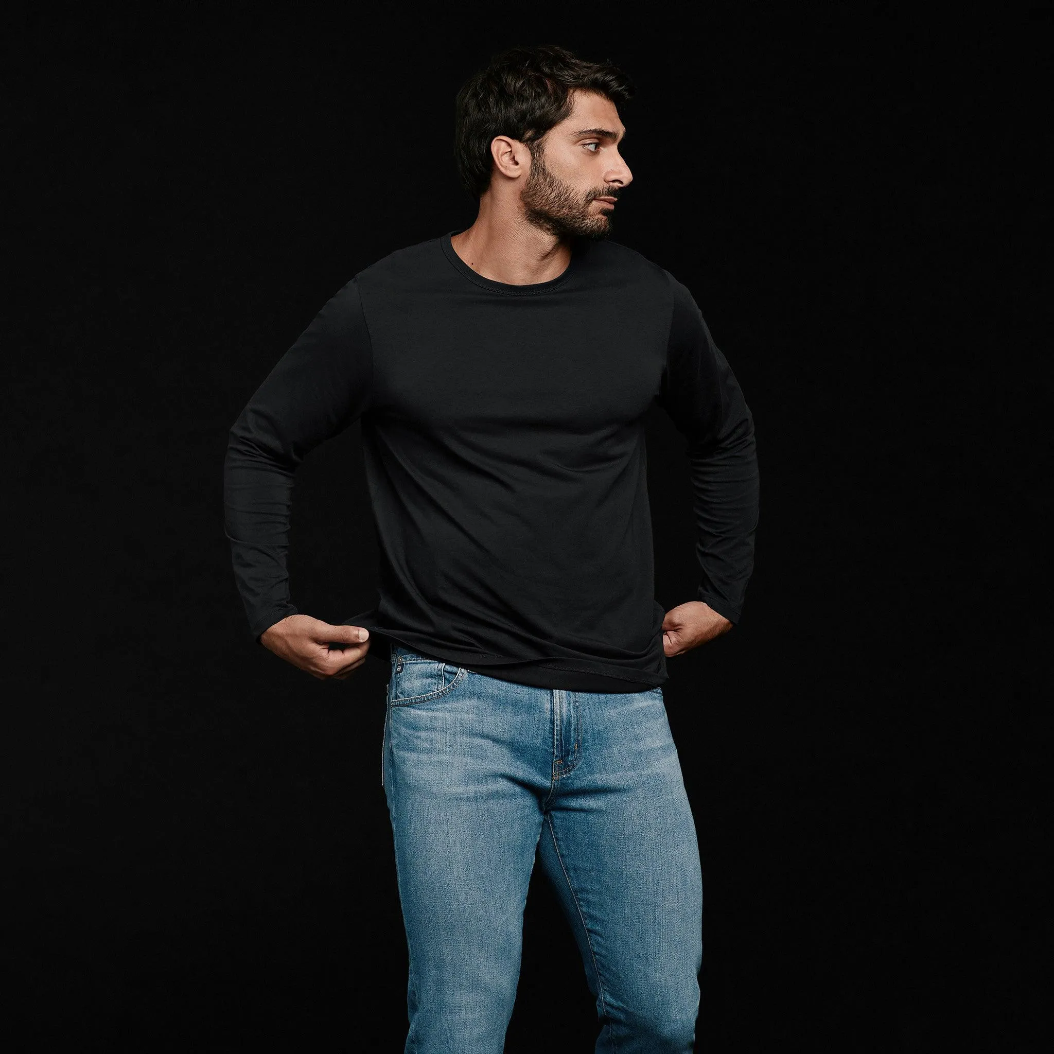 Long Sleeve Curved Hem T-Shirt | Black sold by nuuds product image thumbnail 3