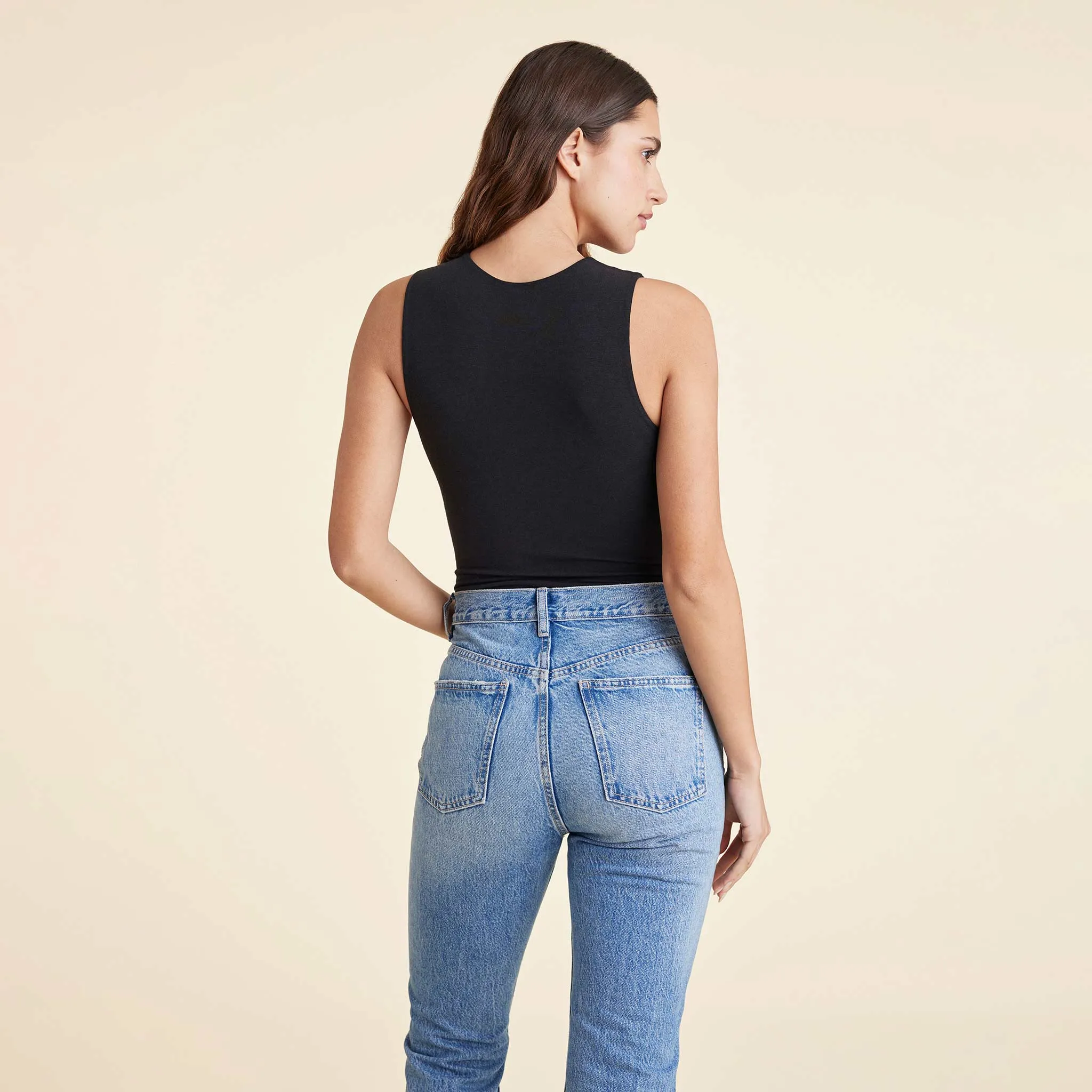 Cotton Stretch Classic Crewneck Tank Bodysuit | Black sold by nuuds product image thumbnail 4