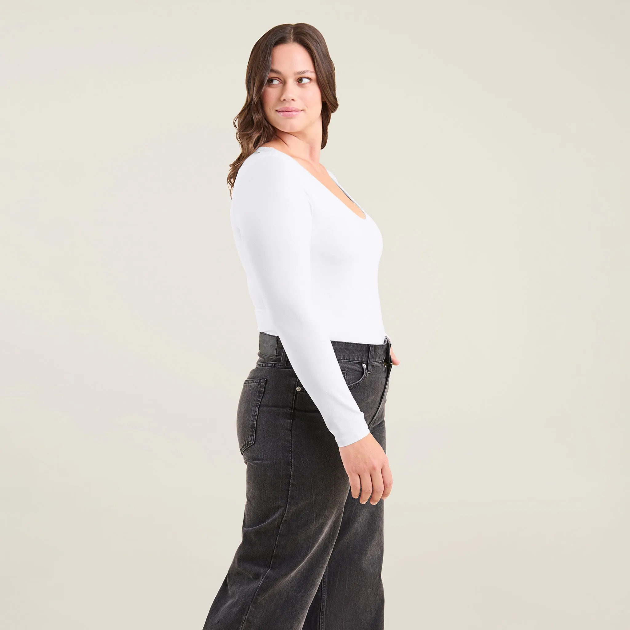 Long Sleeve Scoop Neck Bodysuit | White sold by nuuds product image thumbnail 3