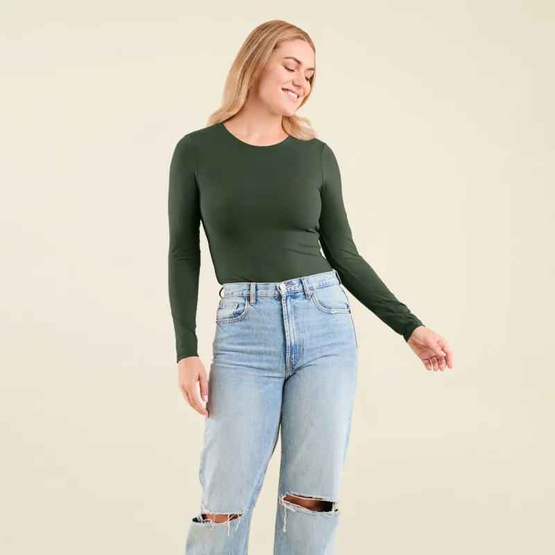 Long Sleeve Crewneck Bodysuit | Evergreen sold by nuuds