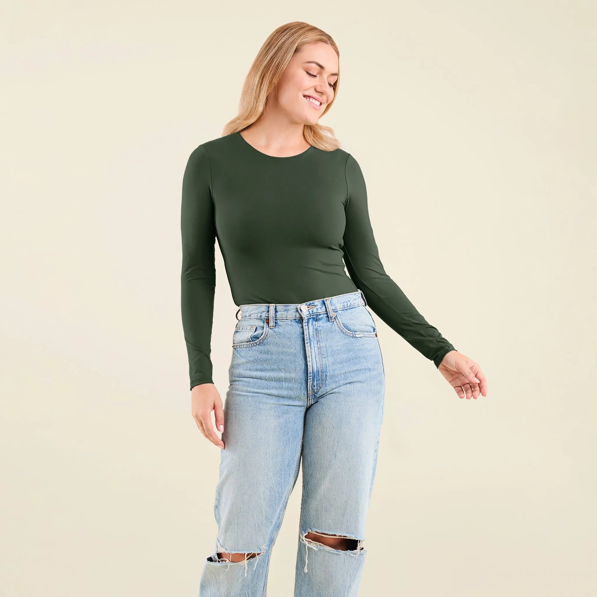 Long Sleeve Crewneck Bodysuit | Evergreen sold by nuuds