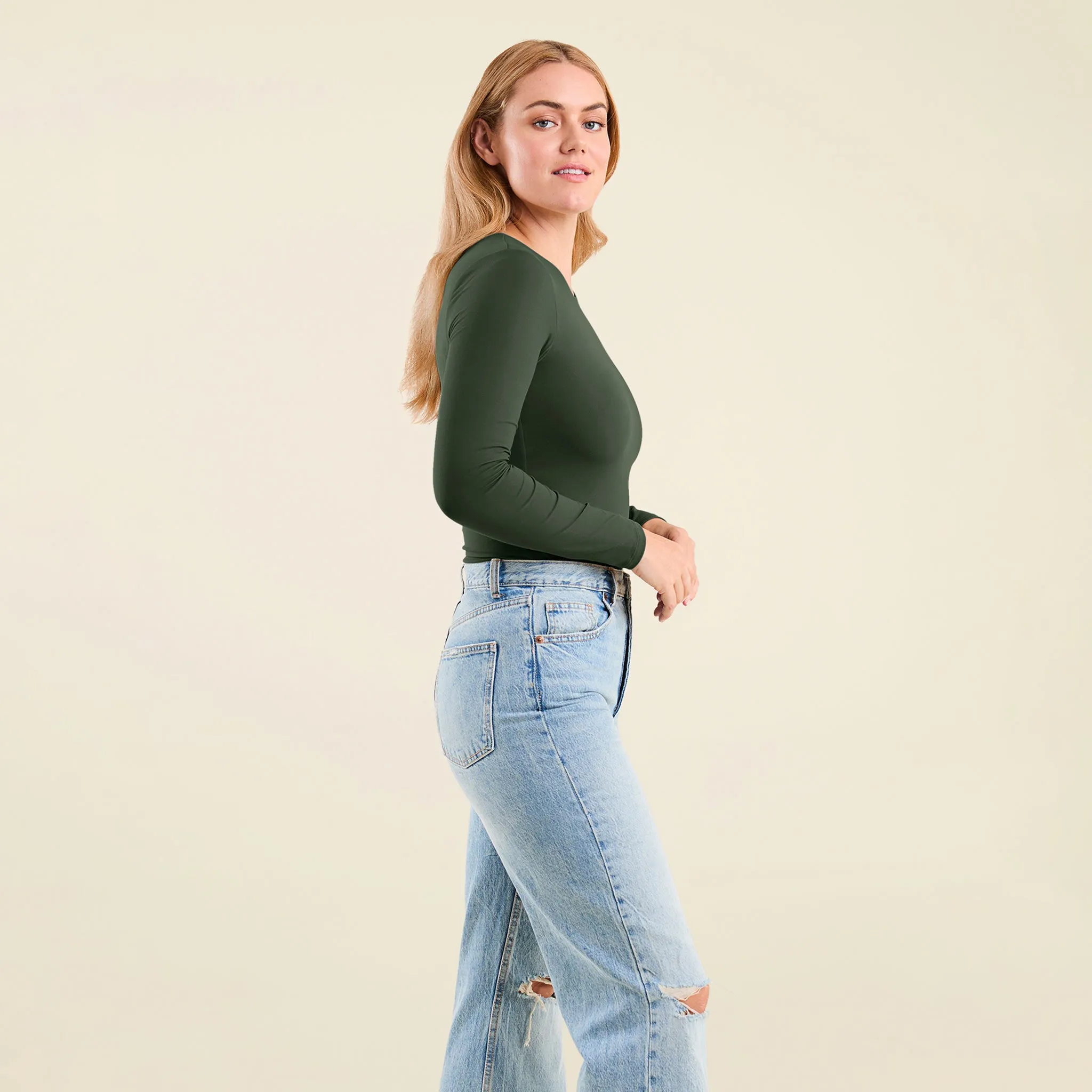 Long Sleeve Crewneck Bodysuit | Evergreen sold by nuuds product image thumbnail 3
