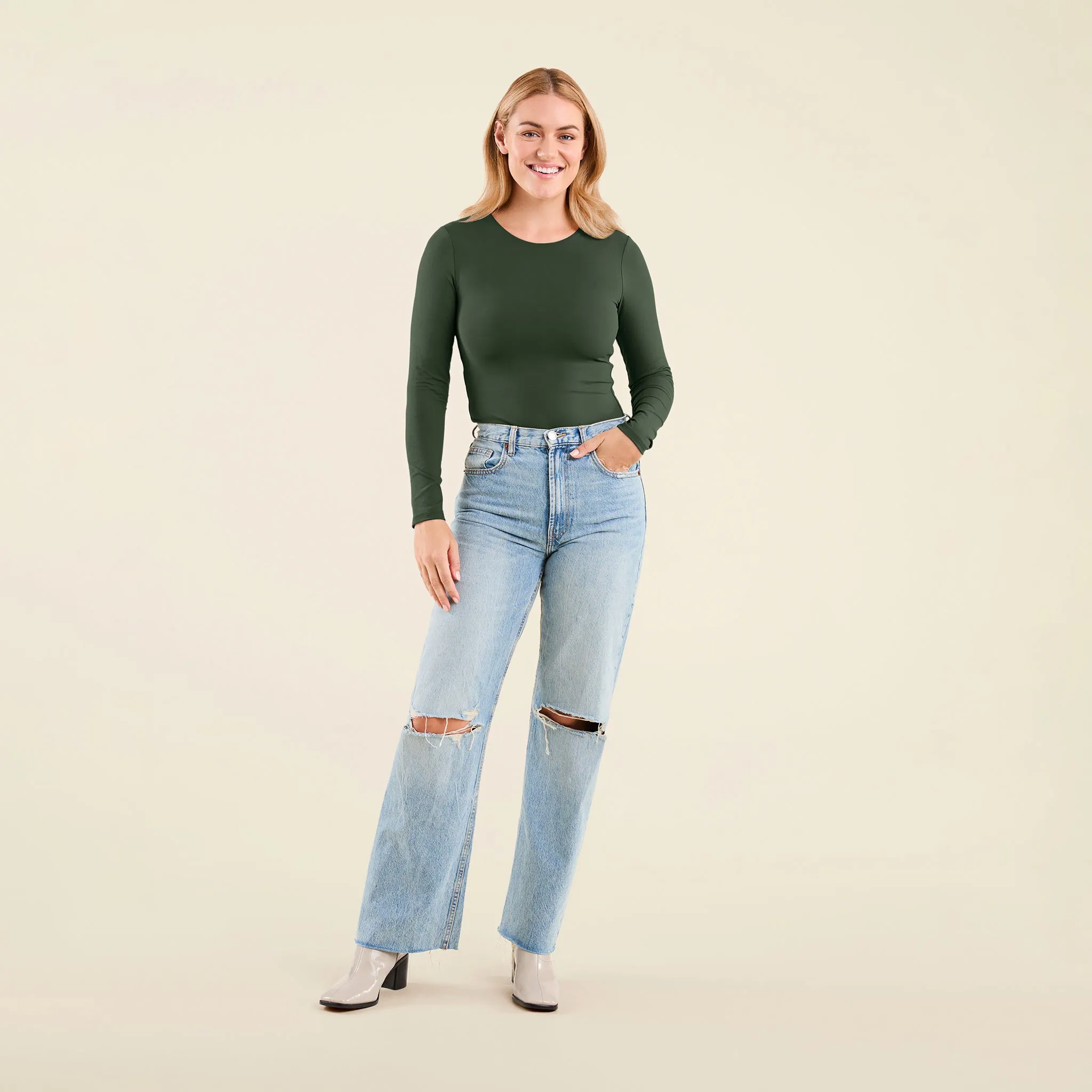 Long Sleeve Crewneck Bodysuit | Evergreen sold by nuuds product image thumbnail 2