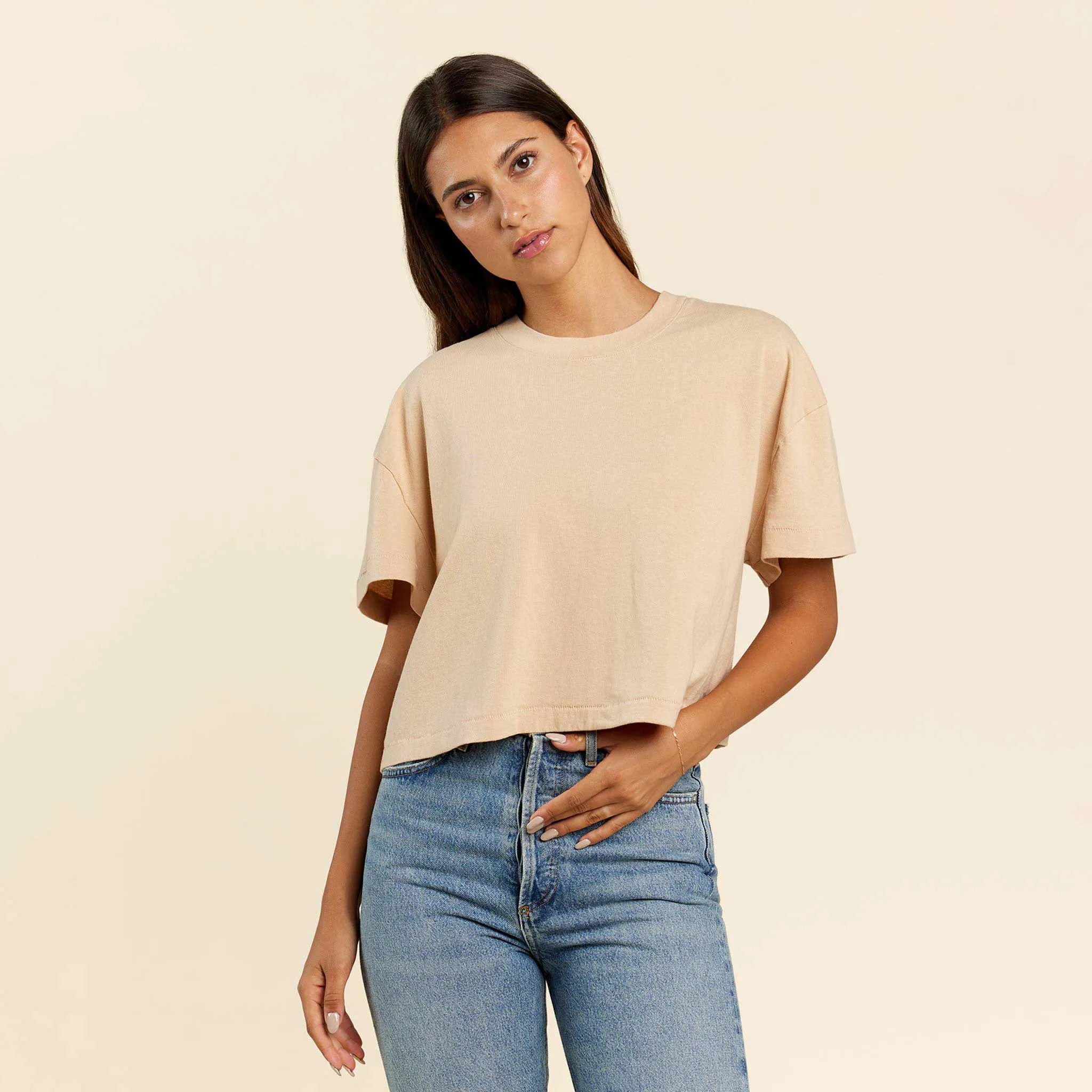 Vintage Cotton Cropped Tee | Oat sold by nuuds