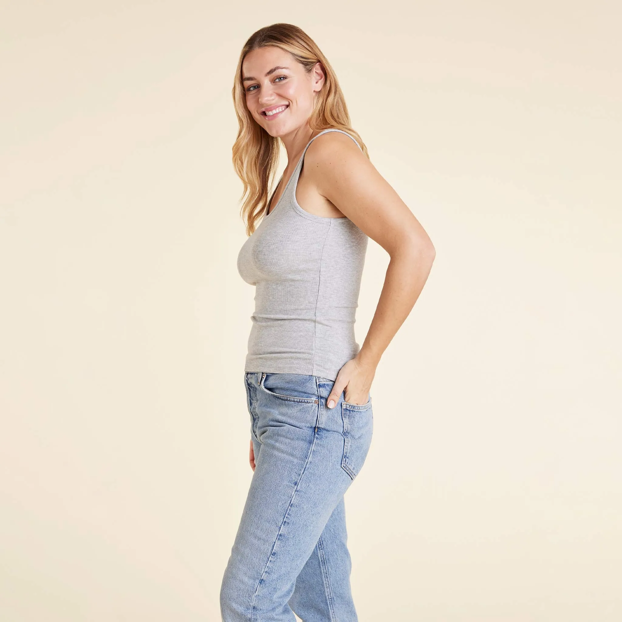 Slinky Rib Tank | Heather Grey sold by nuuds product image thumbnail 3