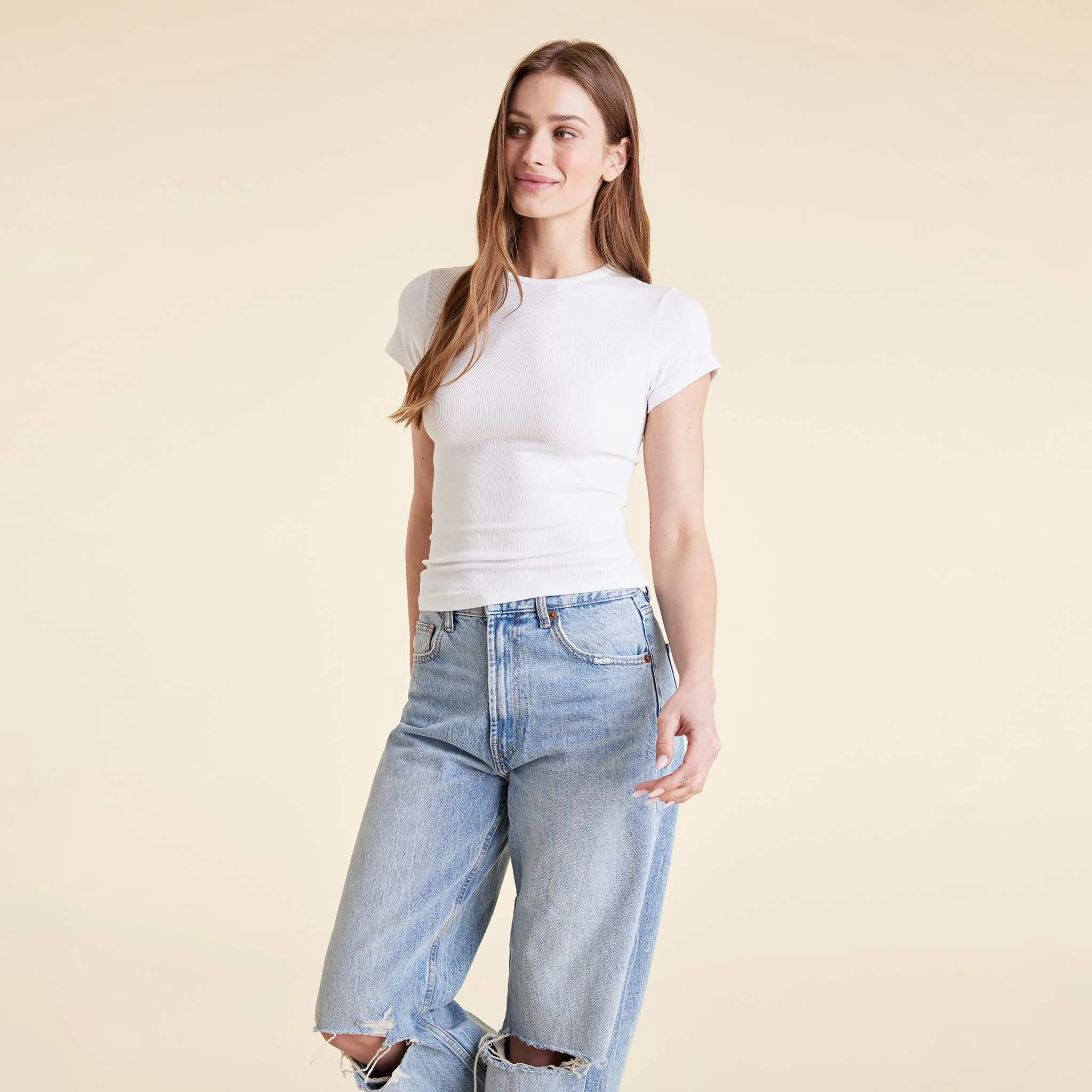 Slinky Rib Tee | White sold by nuuds