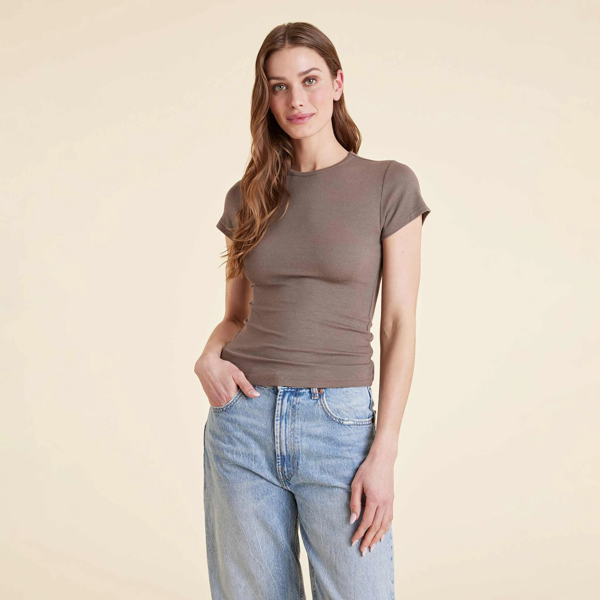 Slinky Rib Tee | Mocha sold by nuuds