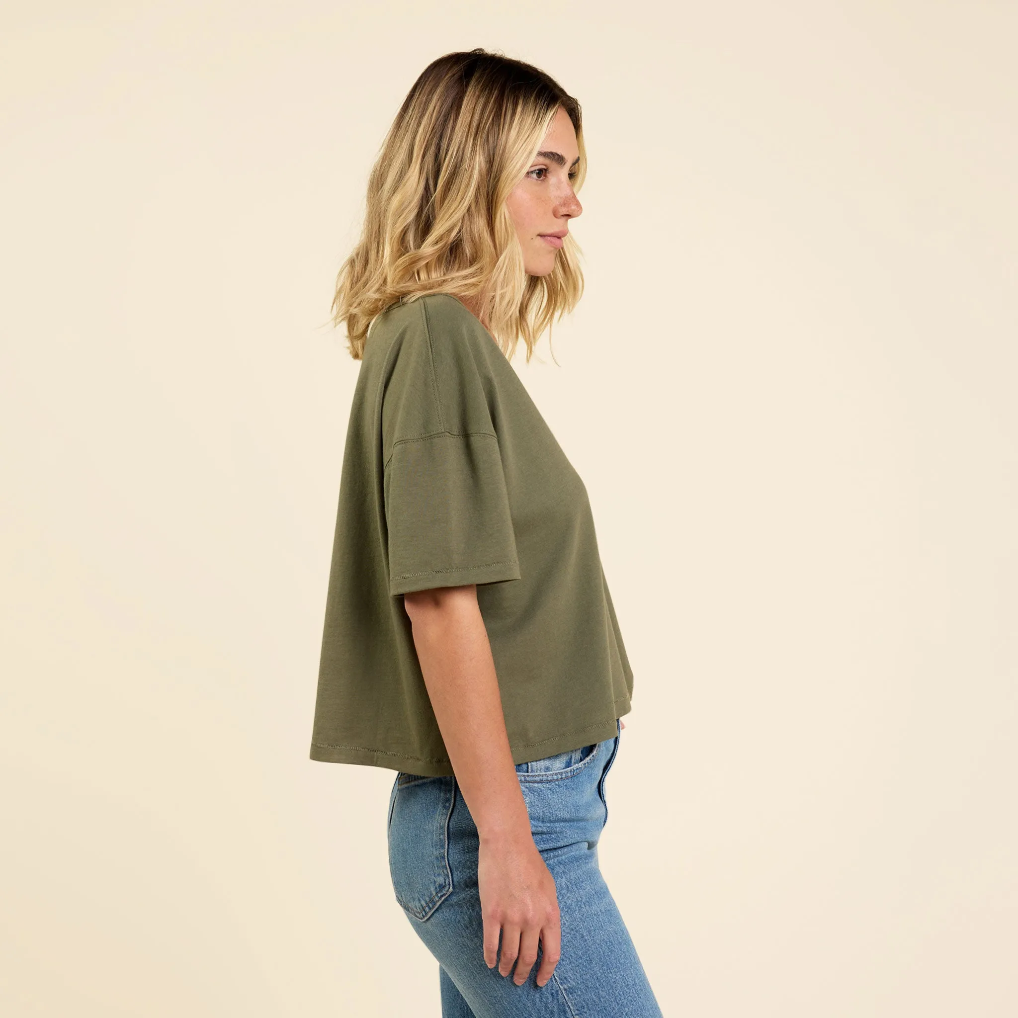Boxy V-Neck Tee | Olive sold by nuuds product image thumbnail 3